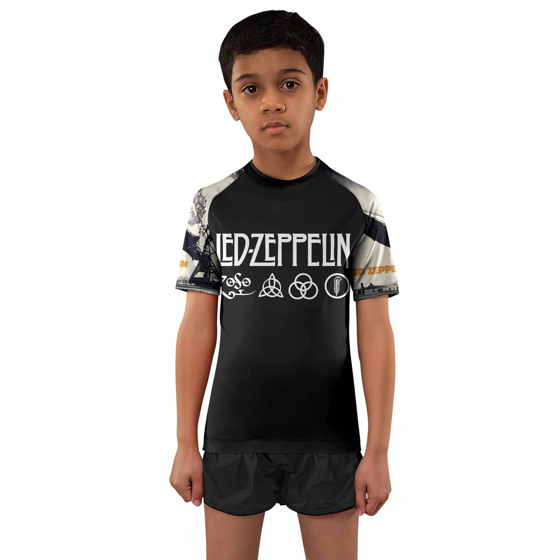 Led Zeppelin Kids Rash Guard Short Sleeve - boy's lifestyle view