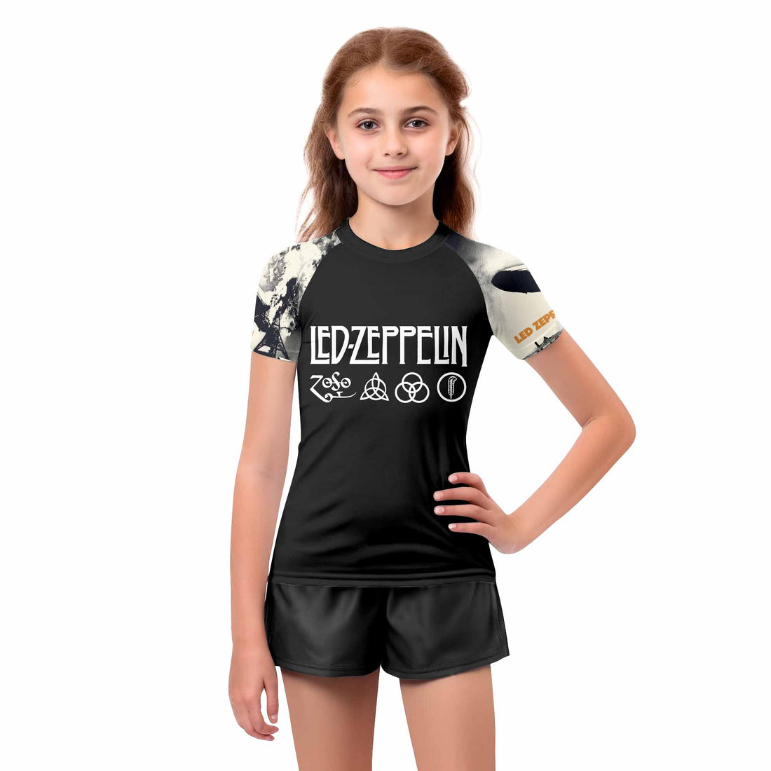 Led Zeppelin Kids Rash Guard Short Sleeve - boy's lifestyle view