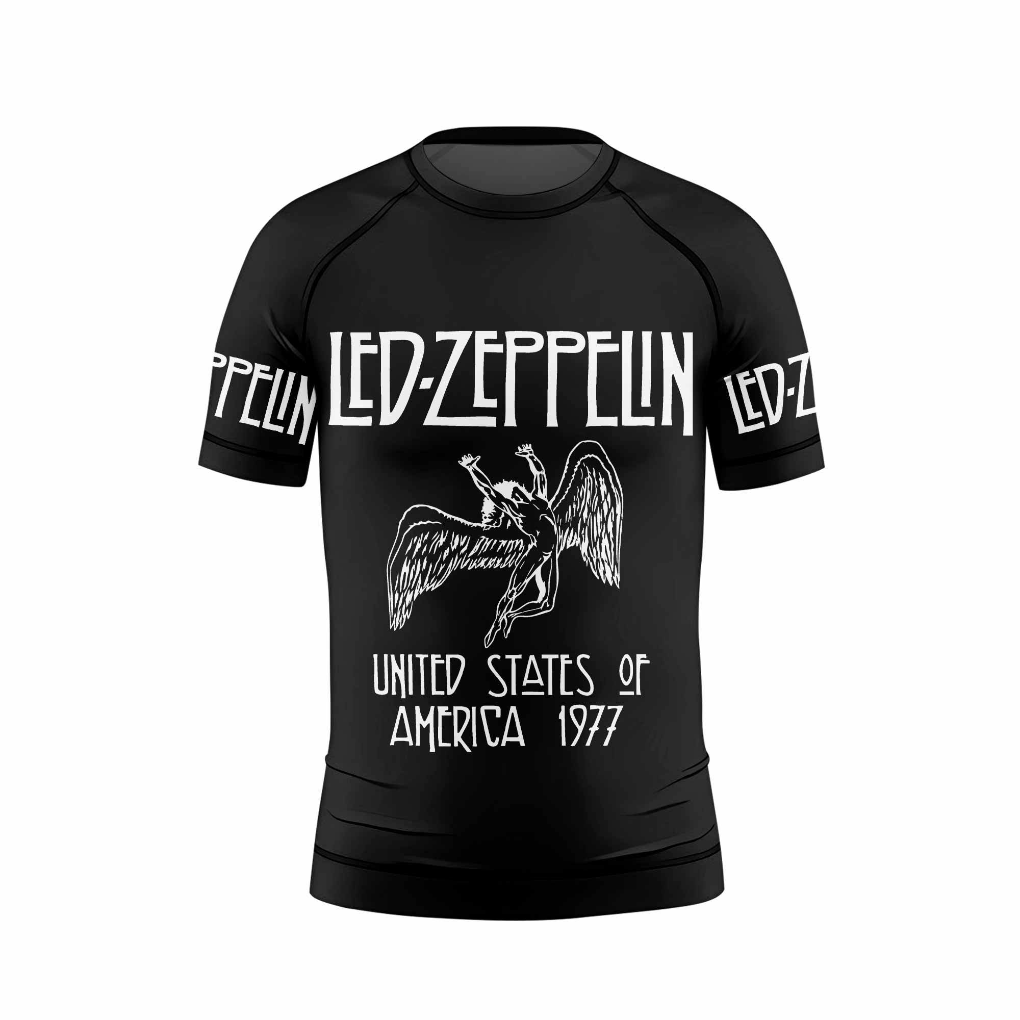 Led Zeppelin North American Tour 1977 Kids Rash Guard Short Sleeve - front view mockup