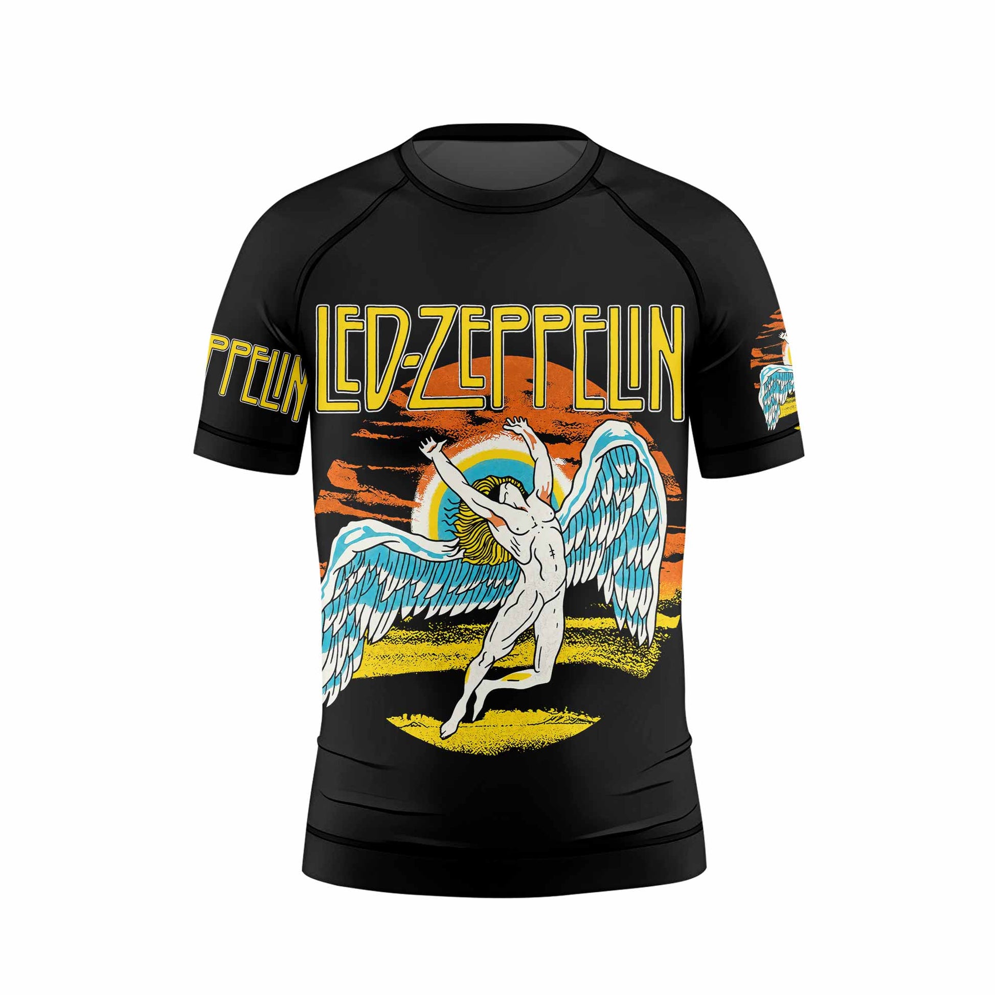 Led Zeppelin North American Tour 1975 Kids Rash Guard Short Sleeve - front view mockup