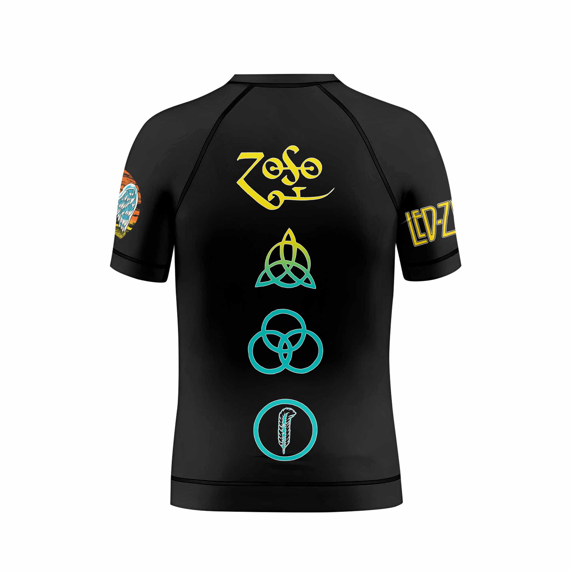 Led Zeppelin North American Tour 1975 Kids Rash Guard Short Sleeve - back view mockup
