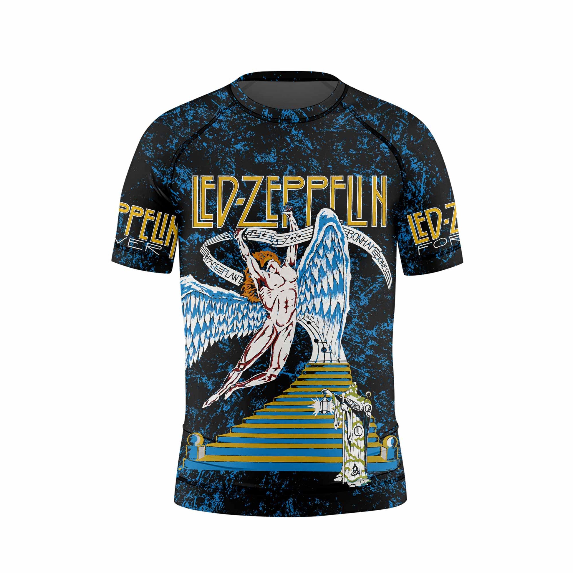 Led Zeppelin Swan Song Kids Rash Guard Short Sleeve - front view mockup