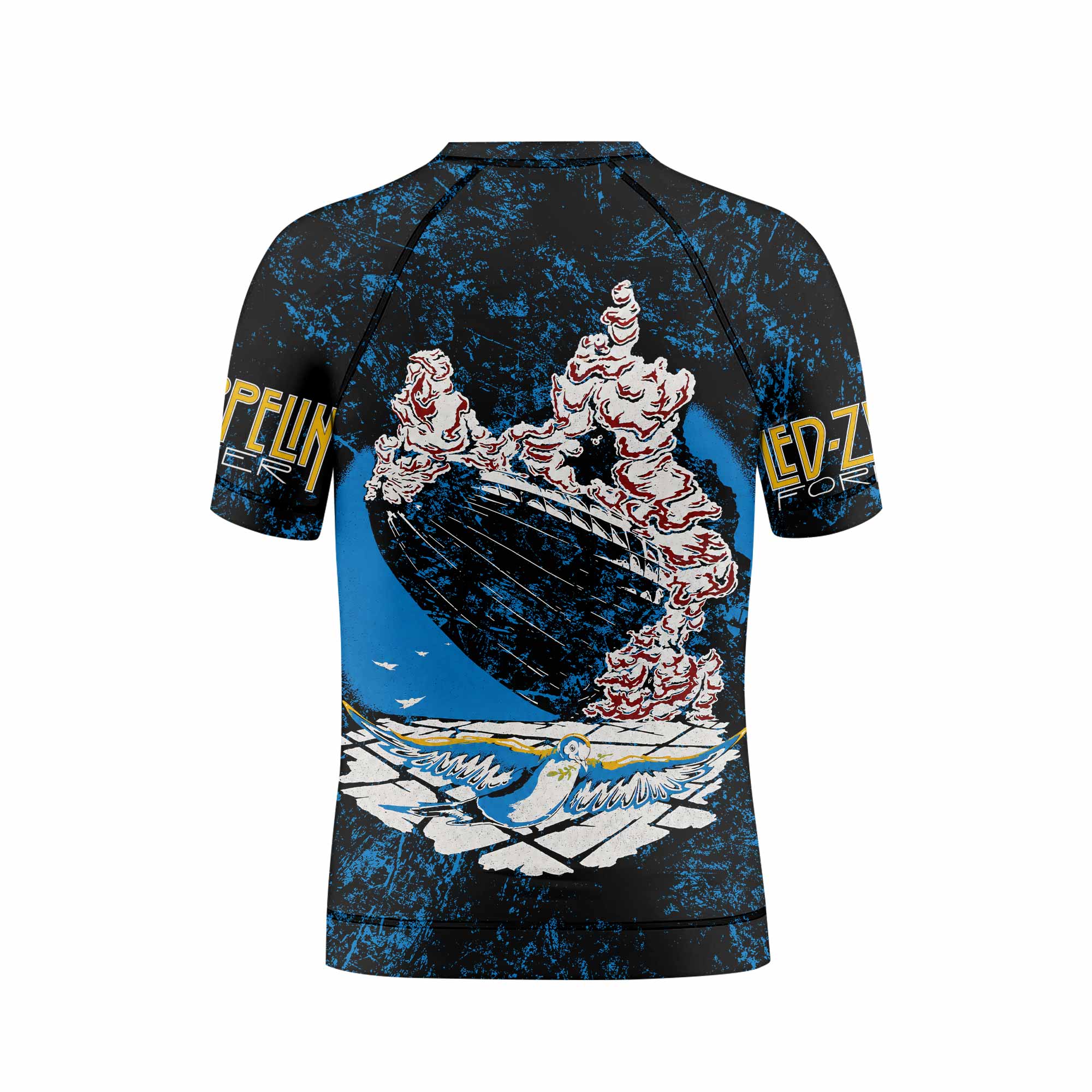 Led Zeppelin Swan Song Kids Rash Guard Short Sleeve - back view mockup