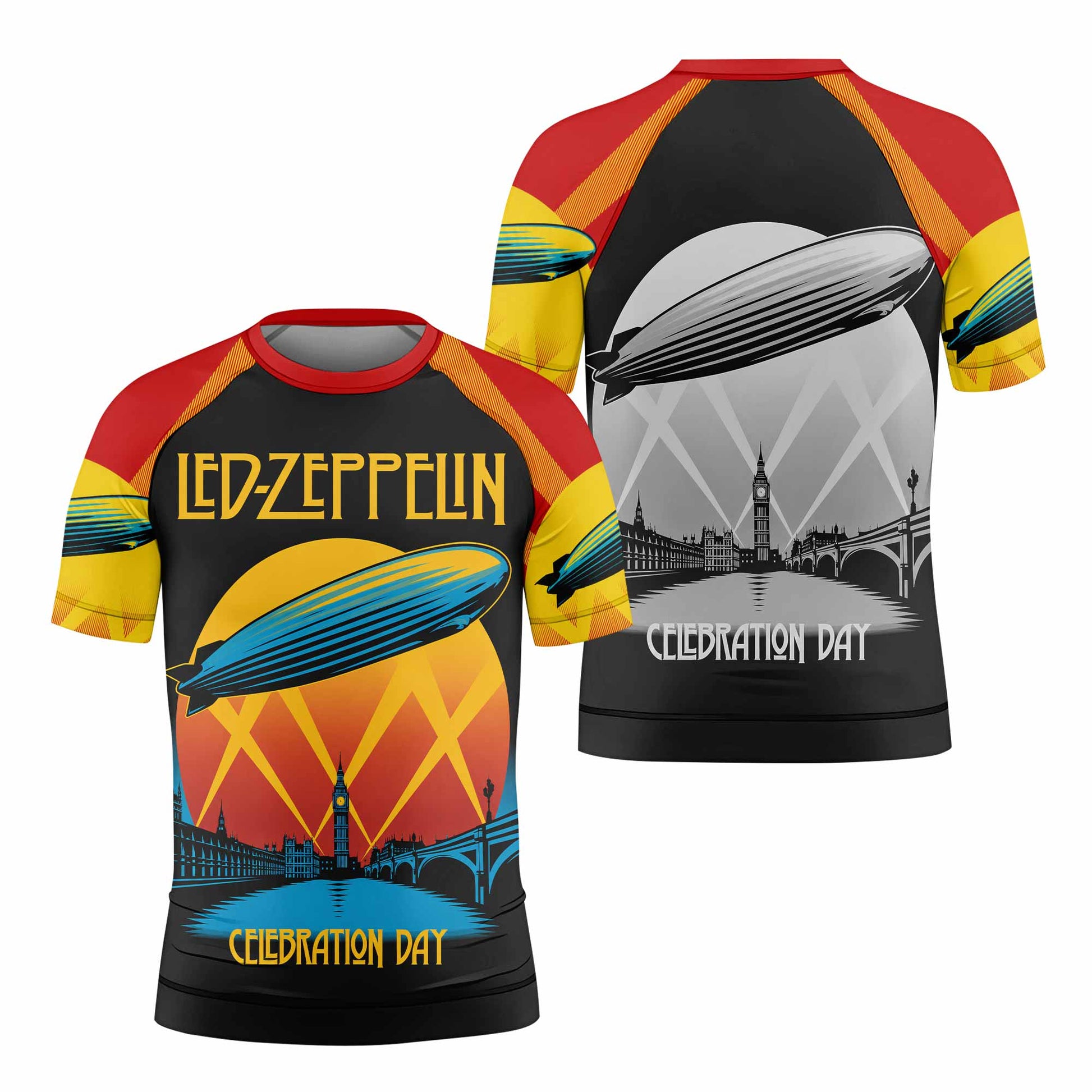 Led Zeppelin Celebration Day Kids Rash Guard Short Sleeve - front and back view