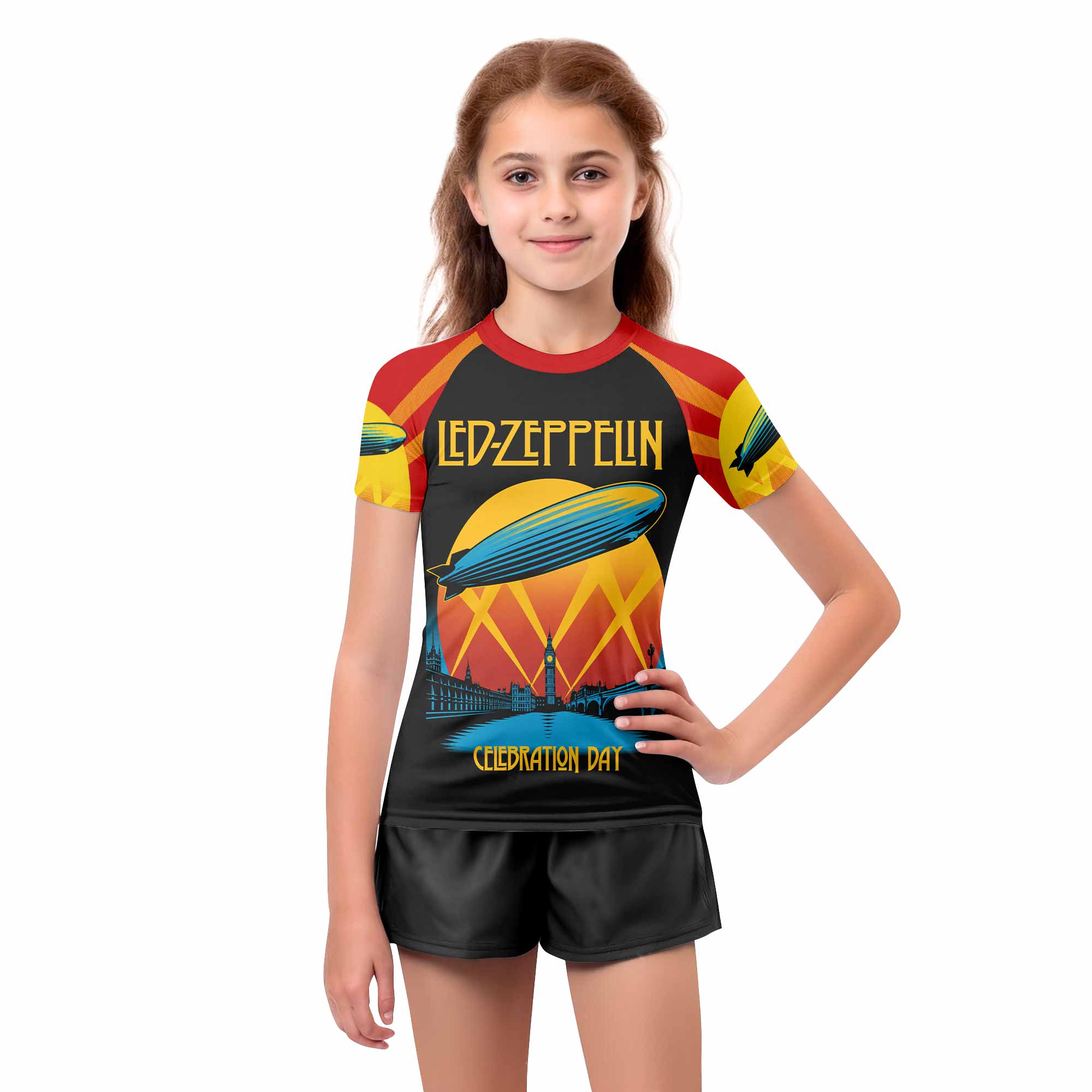 Led Zeppelin Celebration Day Kids Rash Guard Short Sleeve - girl's lifestyle view