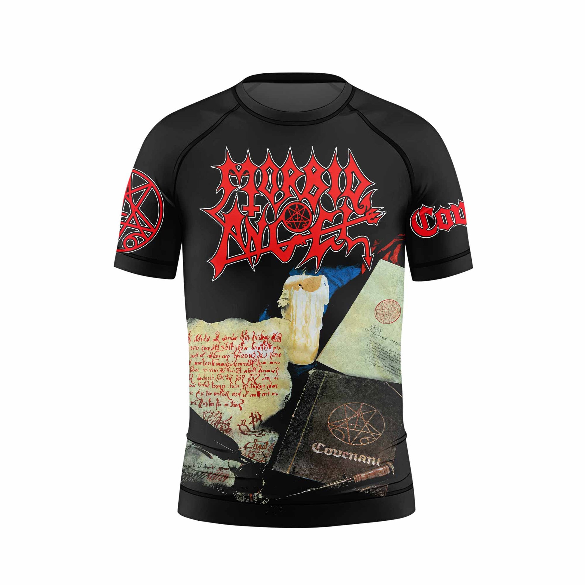 Morbid Angel Covenant Kids Rash Guard Short Sleeve - front view mockup