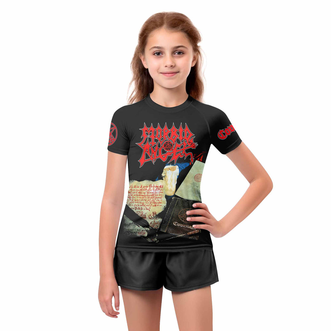 Morbid Angel Covenant Kids Rash Guard Short Sleeve - boy's lifestyle view