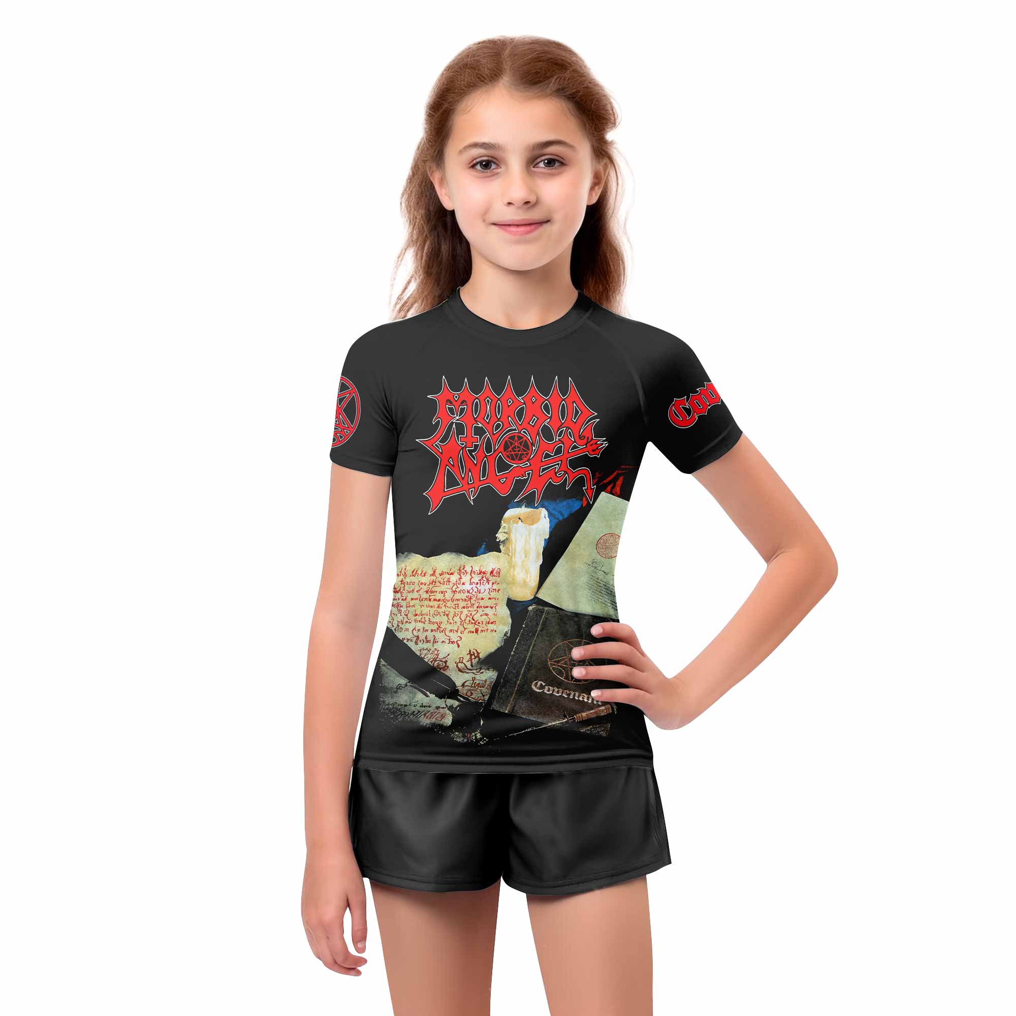 Morbid Angel Covenant Kids Rash Guard Short Sleeve - girl's lifestyle view