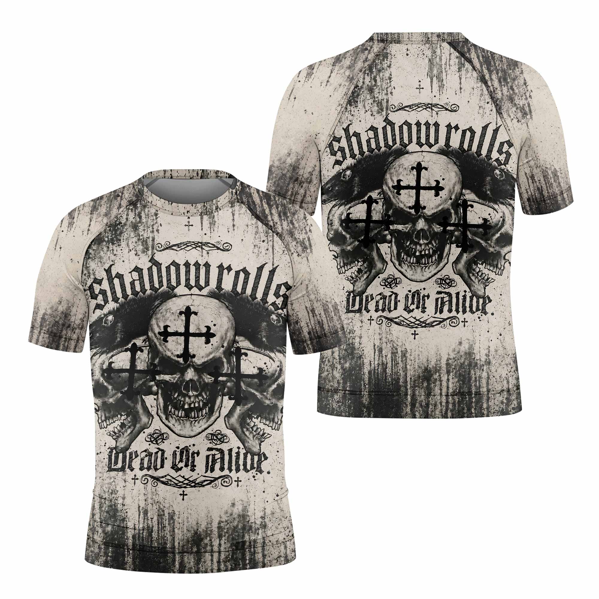 Shadowrolls Dead Or Alive Kids Rash Guard Short Sleeve - front and back view