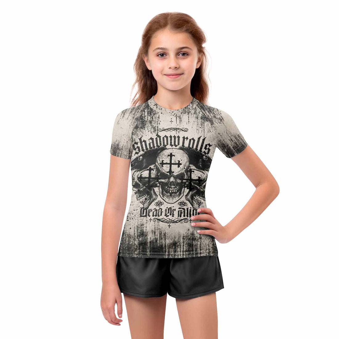 Shadowrolls Dead Or Alive Kids Rash Guard Short Sleeve - boy's lifestyle view