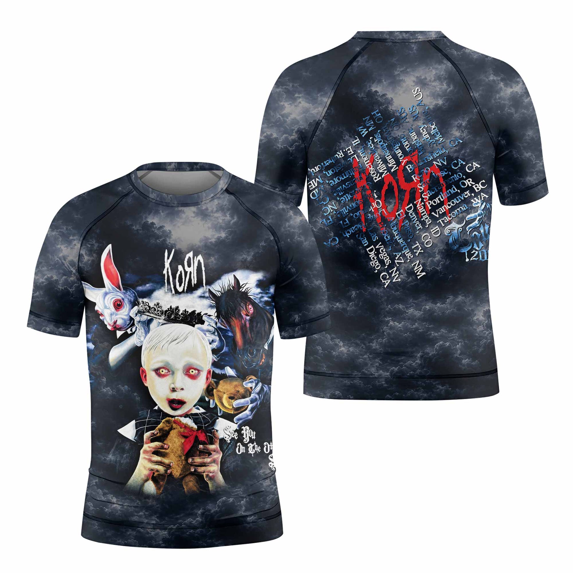 Korn See You On The Other Side Kids Rash Guard Short Sleeve - front and back view