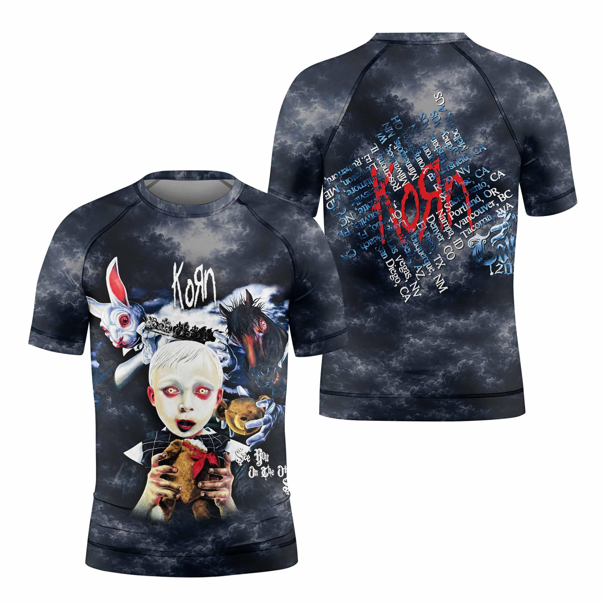 Korn See You On The Other Side Kids Rash Guard Short Sleeve - front and back view