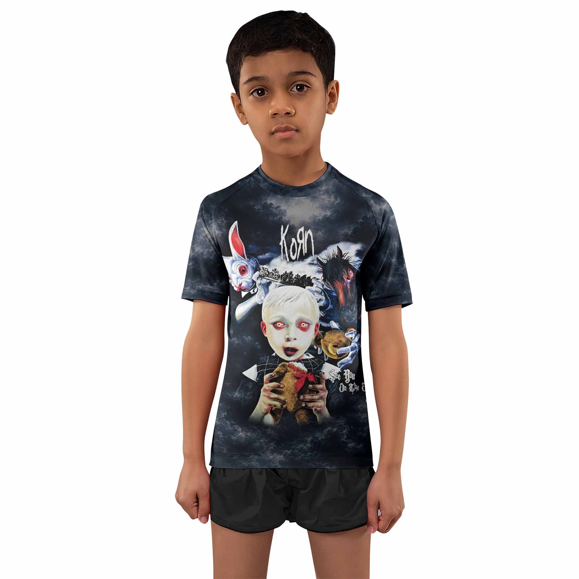 Korn See You On The Other Side Kids Rash Guard Short Sleeve - boy's lifestyle view