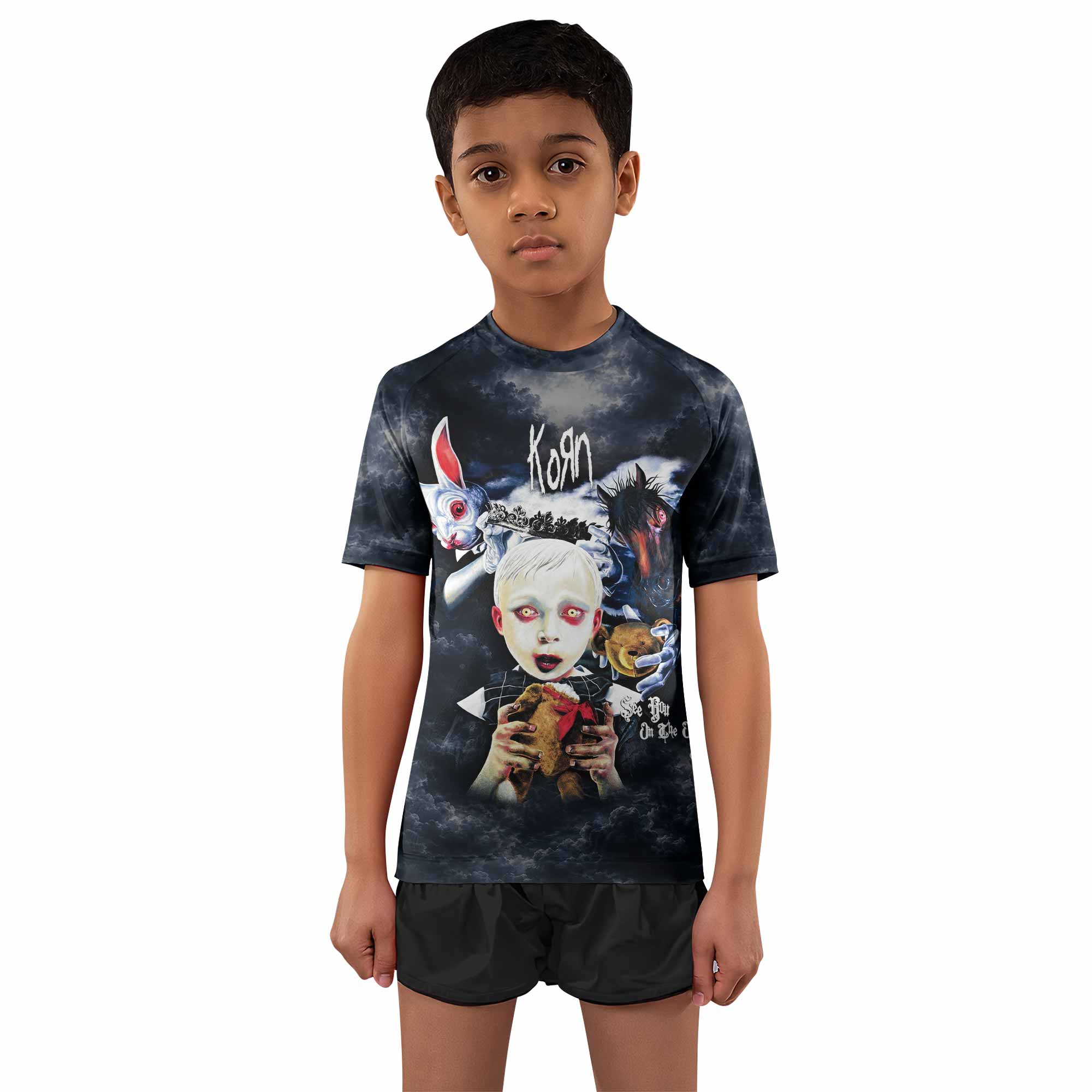 Korn See You On The Other Side Kids Rash Guard Short Sleeve - boy's lifestyle view