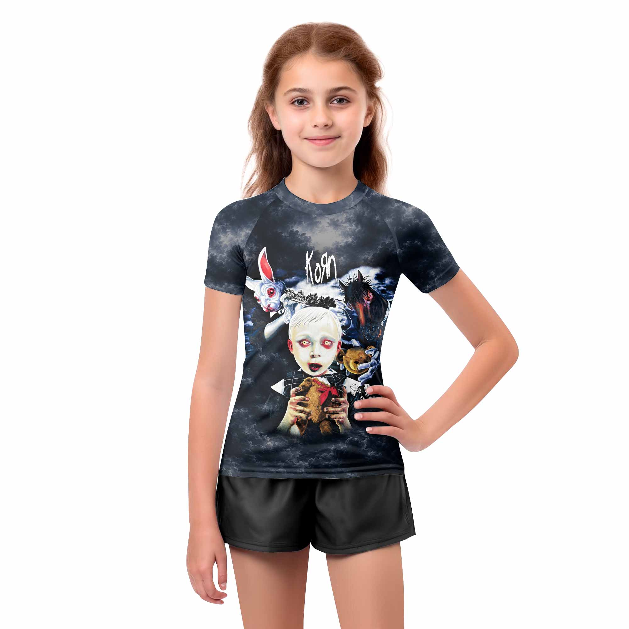 Korn See You On The Other Side Kids Rash Guard Short Sleeve - girl's lifestyle view