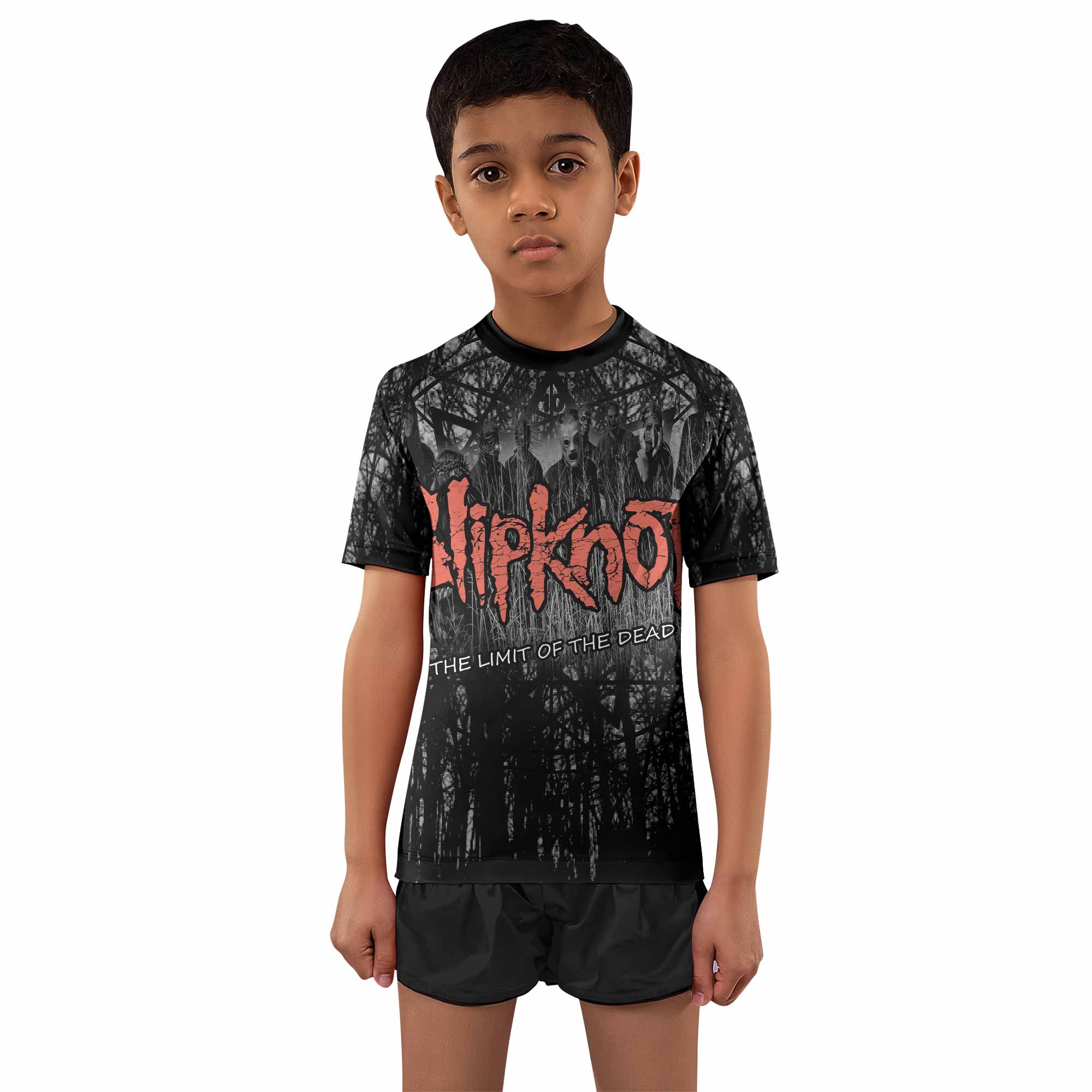 Slipknot The Limits Of The Dead Kids Rash Guard Short Sleeve - boy's lifestyle view