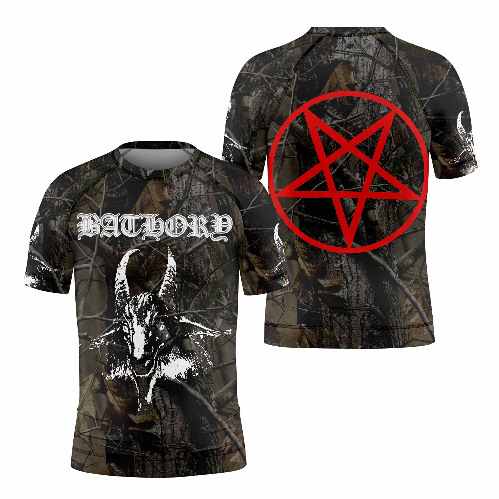 Bathory Sigil of Baphomet Kids Rash Guard Short Sleeve - front and back view
