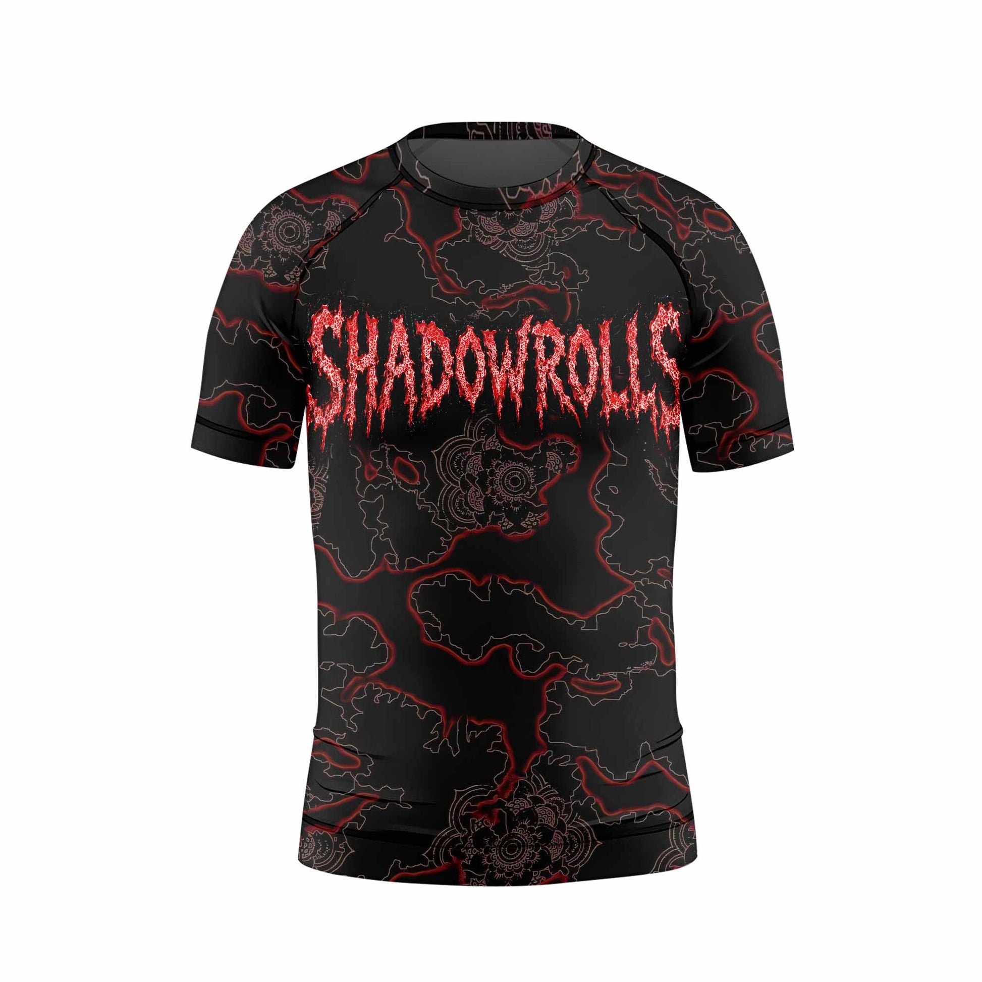 Crimson Hollow Skull Kids Rash Guard Short Sleeve - front view mockup