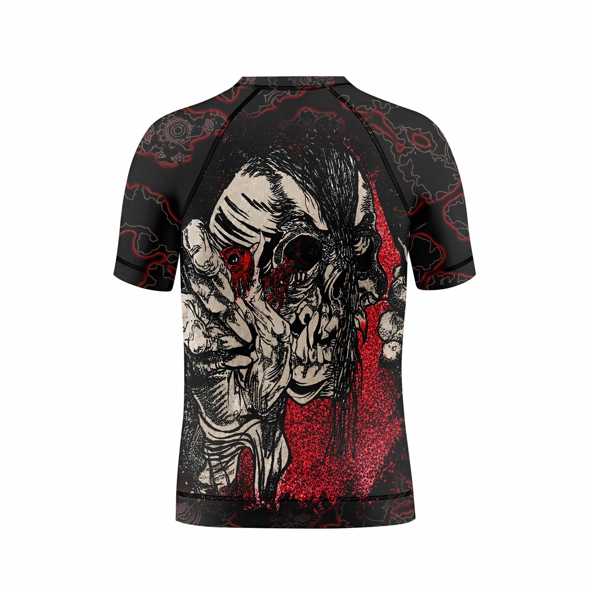 Crimson Hollow Skull Kids Rash Guard Short Sleeve - back view mockup