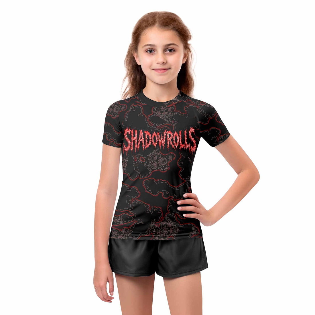 Crimson Hollow Skull Kids Rash Guard Short Sleeve - boy's lifestyle view