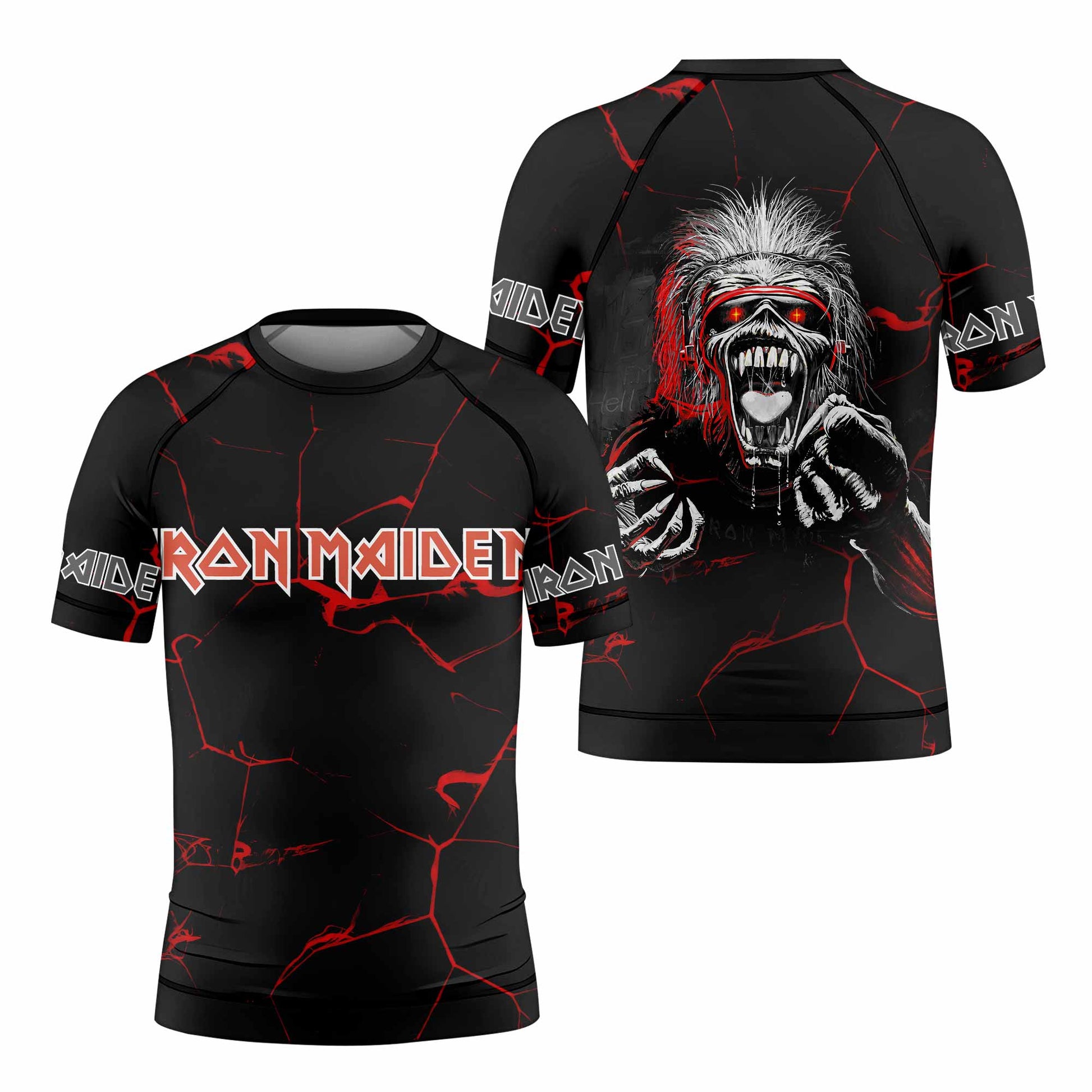 Iron Maiden A Real Dead One Kids Rash Guard Short Sleeve - front and back view