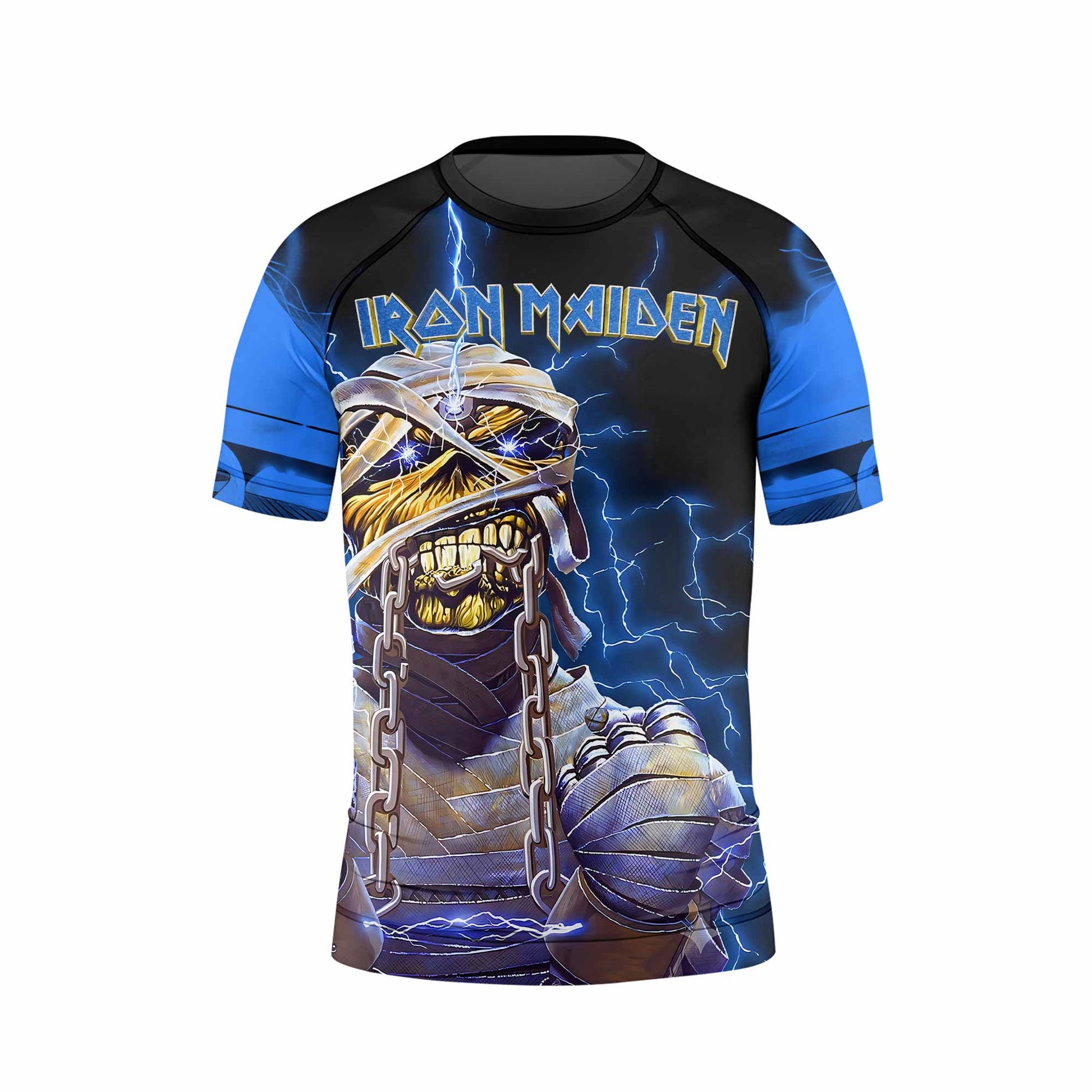Iron Maiden Powerslave Mummy Eddie Kids Rash Guard Short Sleeve - front view mockup