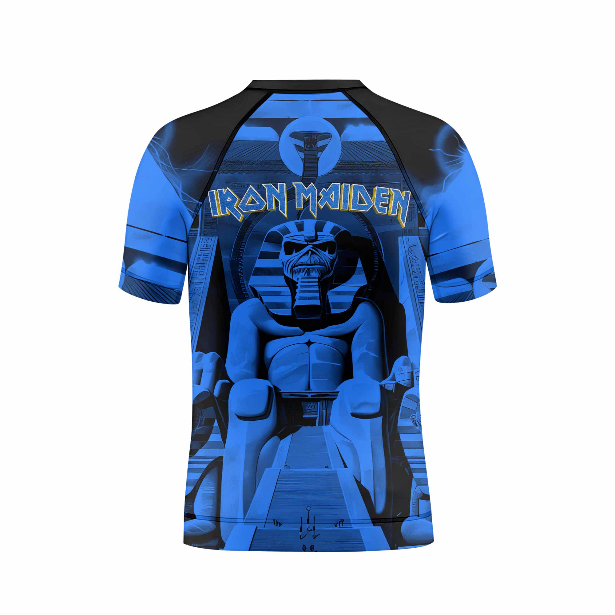 Iron Maiden Powerslave Mummy Eddie Kids Rash Guard Short Sleeve - back view mockup