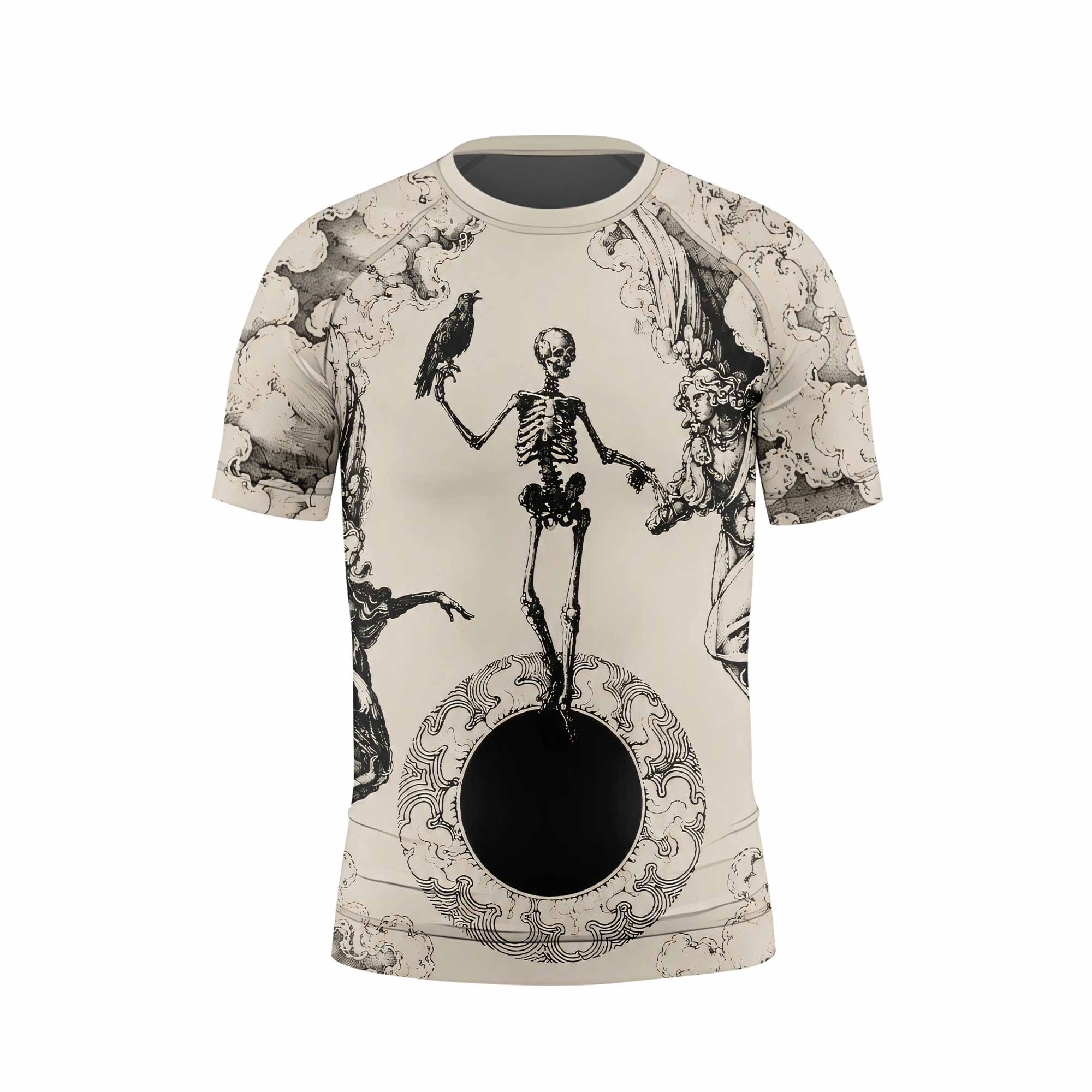 Celestial Memento Mori Kids Rash Guard Short Sleeve - front view mockup
