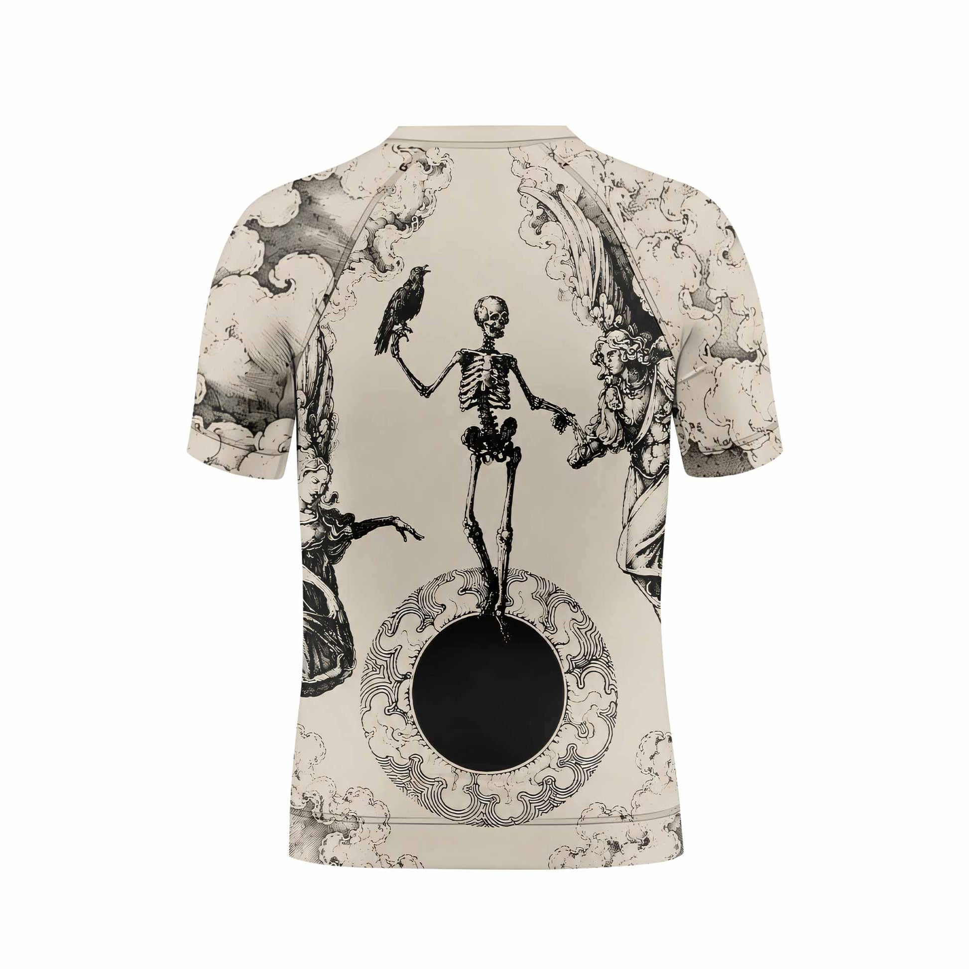 Celestial Memento Mori Kids Rash Guard Short Sleeve - back view mockup