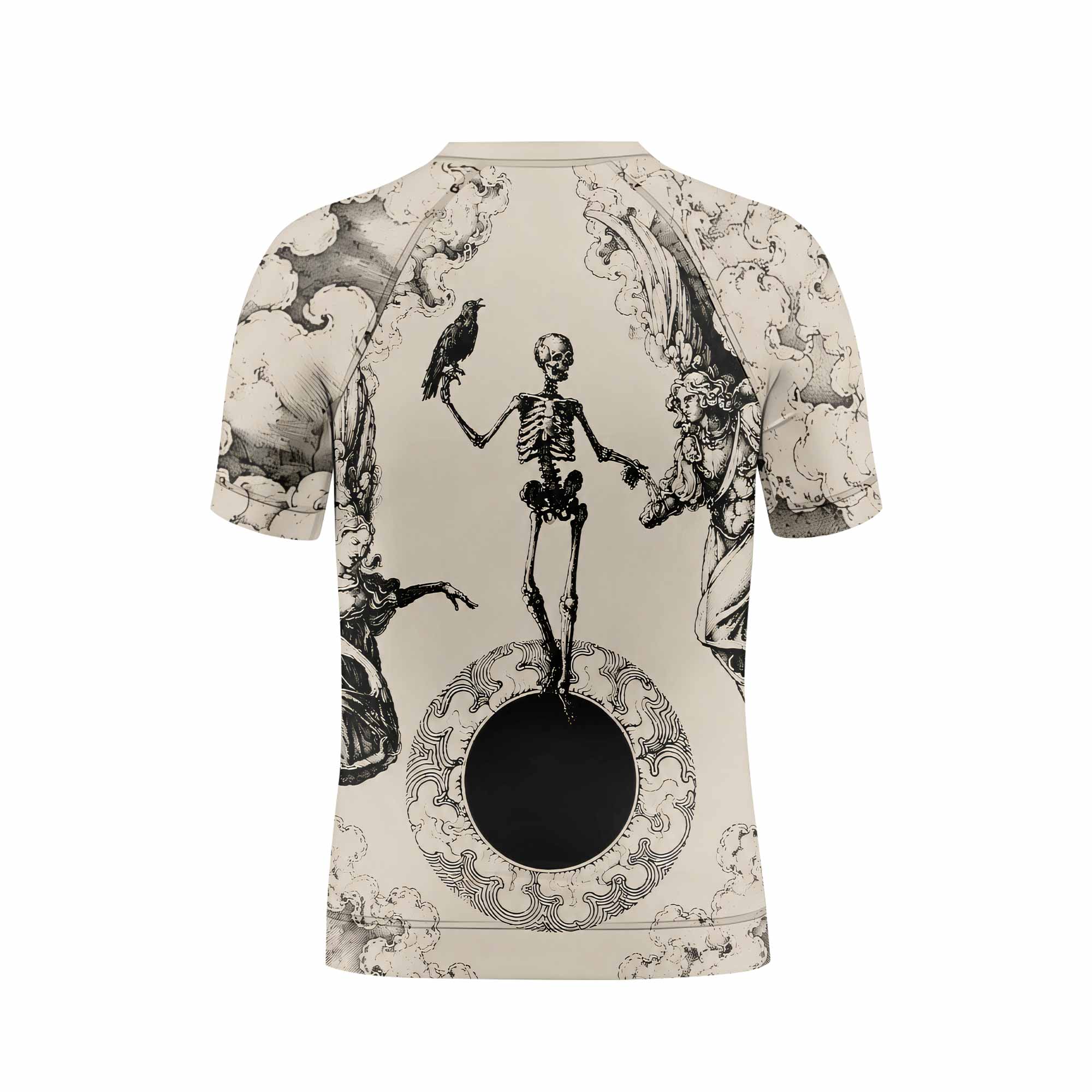 Celestial Memento Mori Kids Rash Guard Short Sleeve - back view mockup