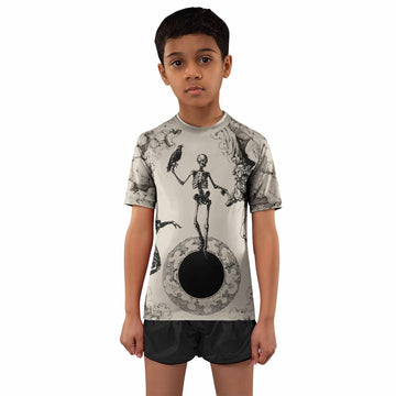 Celestial Memento Mori Kids Rash Guard Short Sleeve - boy's lifestyle view
