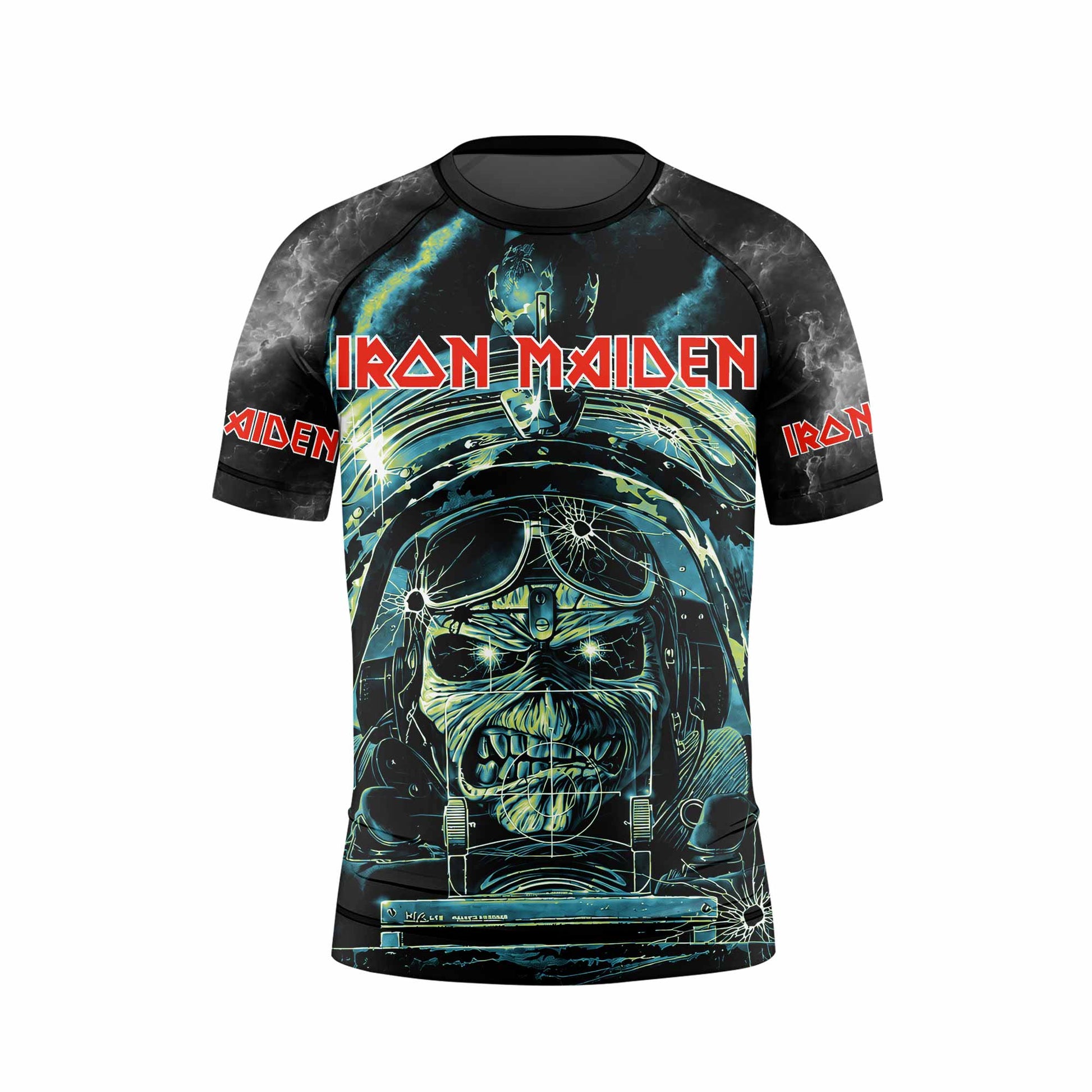 Iron Maiden Aces High Eddie Pilot Kids Rash Guard Short Sleeve - front view mockup