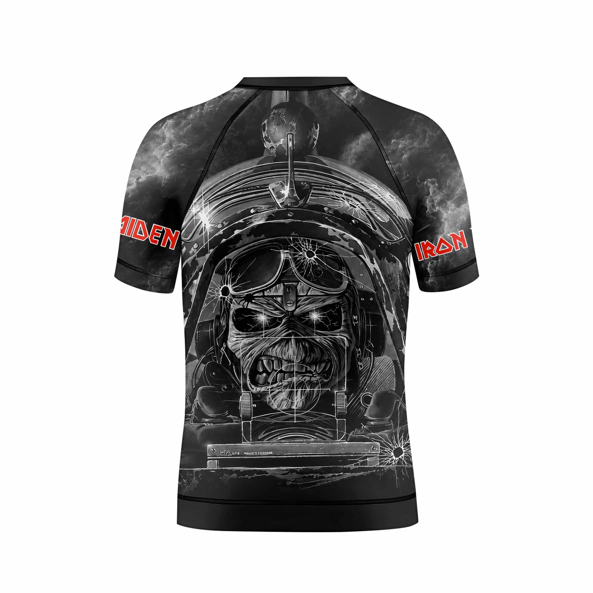 Iron Maiden Aces High Eddie Pilot Kids Rash Guard Short Sleeve - back view mockup