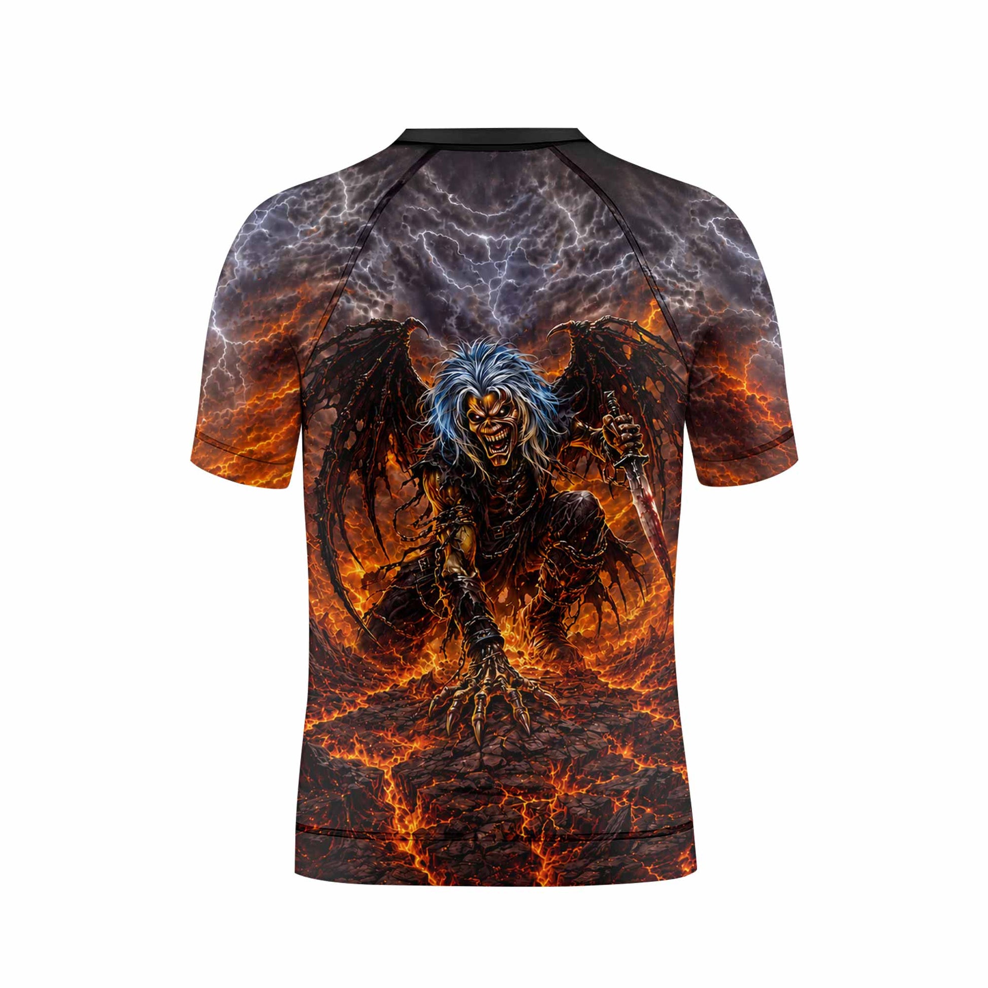 Iron Maiden The Fallen Angel Eddie Kids Rash Guard Short Sleeve - back view mockup