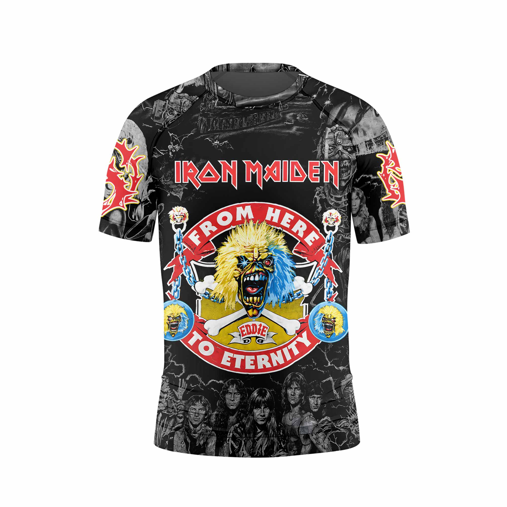 Iron Maiden From Here to Eternity Eddie Kids Rash Guard Short Sleeve - front view mockup