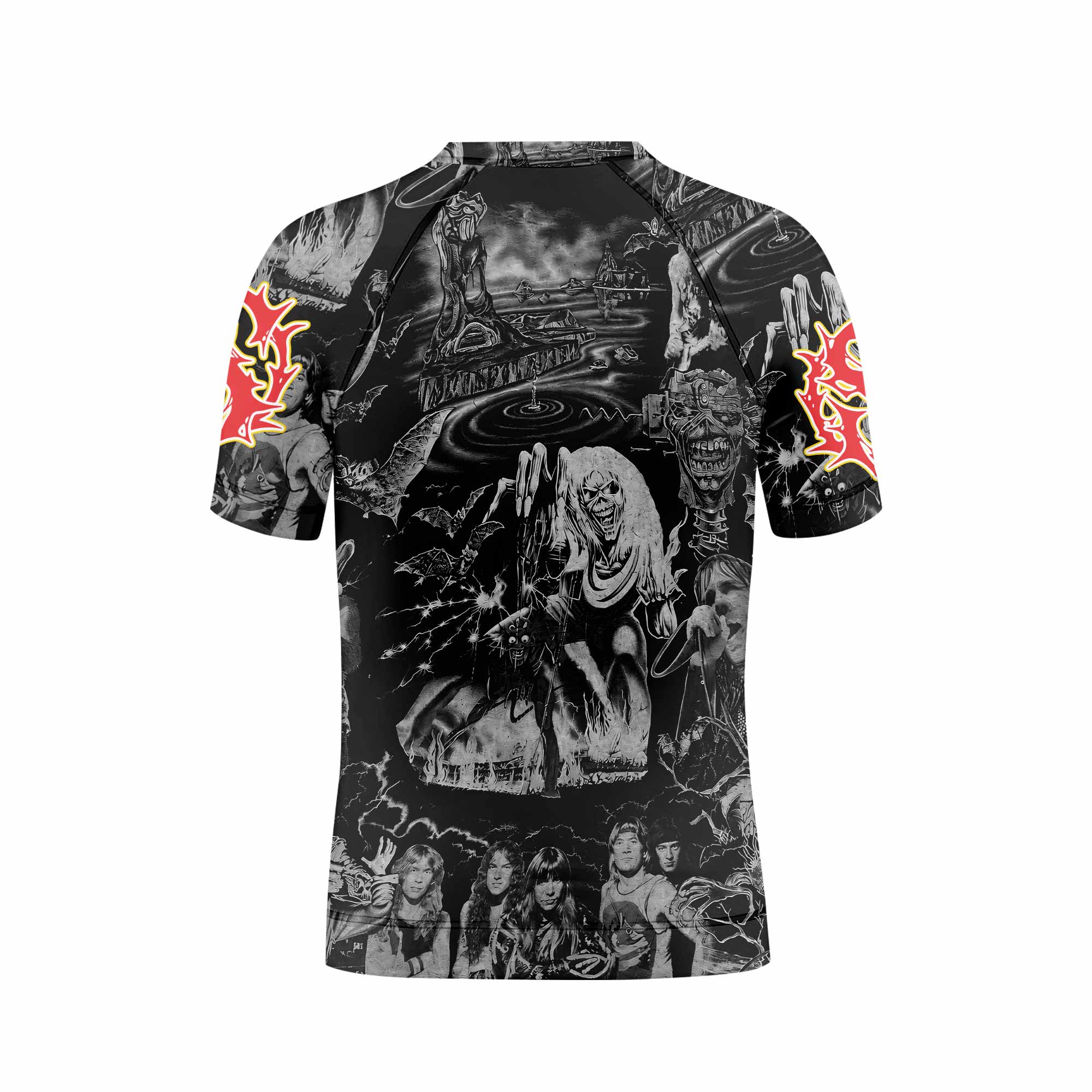 Iron Maiden From Here to Eternity Eddie Kids Rash Guard Short Sleeve - back view mockup