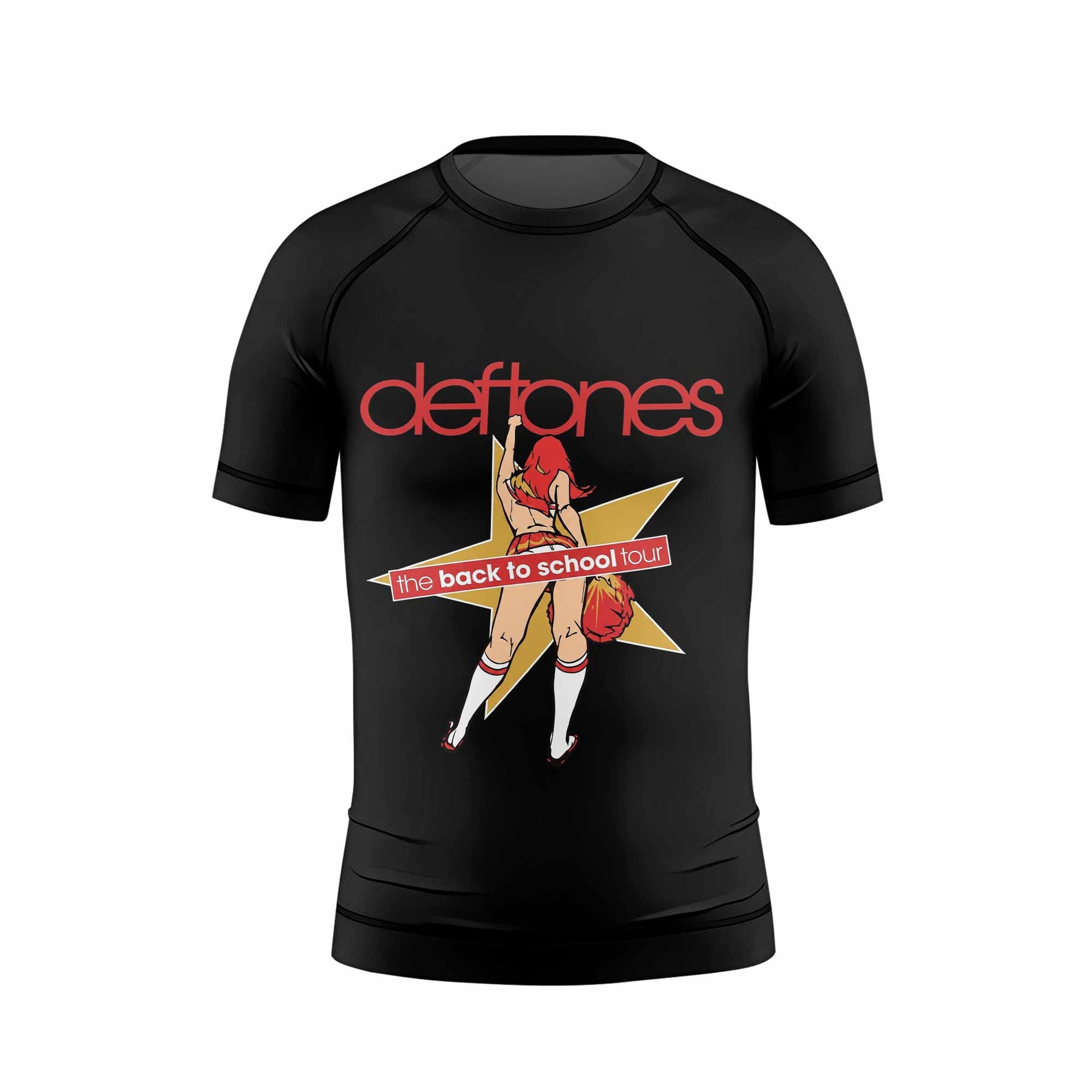Deftones Back to School Tour Kids Rash Guard Short Sleeve - front view mockup