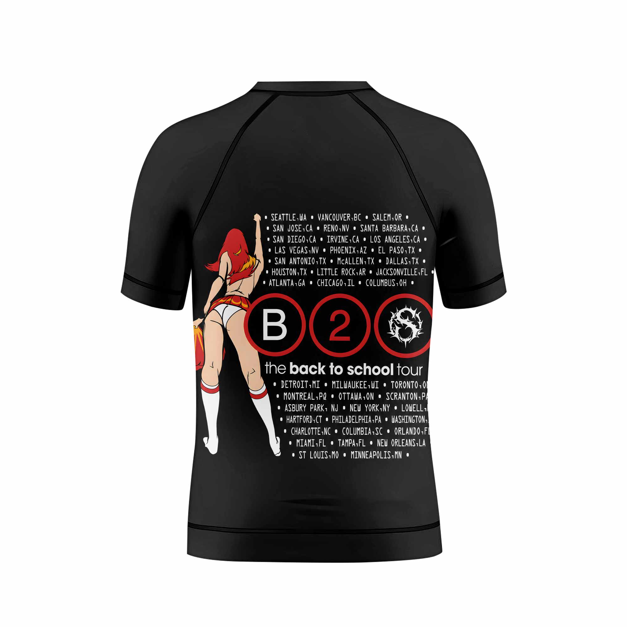 Deftones Back to School Tour Kids Rash Guard Short Sleeve - back view mockup