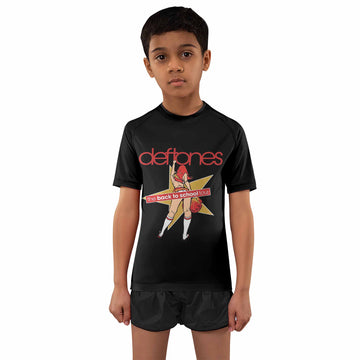 Deftones Back to School Tour Kids Rash Guard Short Sleeve - boy's lifestyle view
