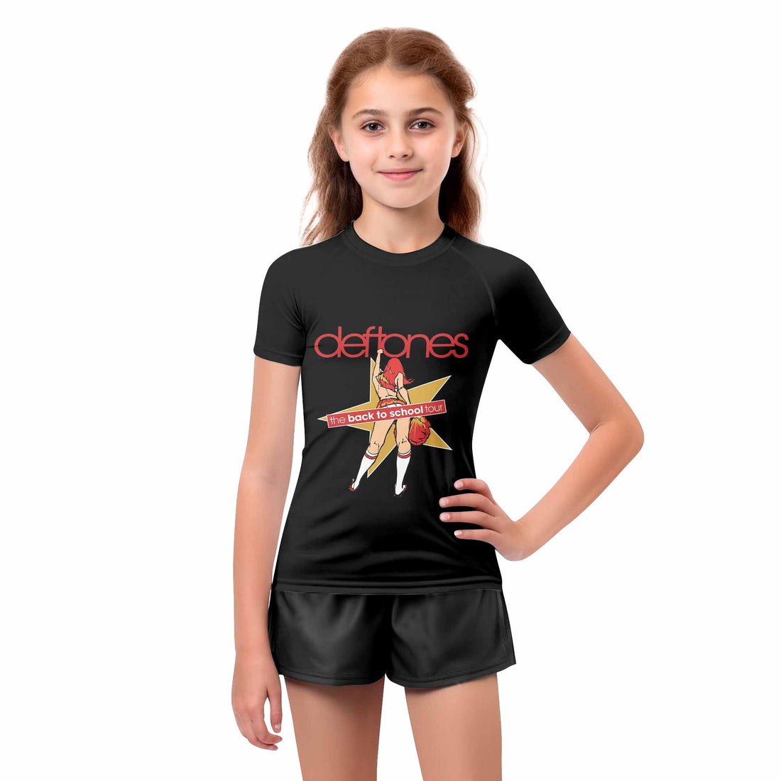 Deftones Back to School Tour Kids Rash Guard Short Sleeve - boy's lifestyle view