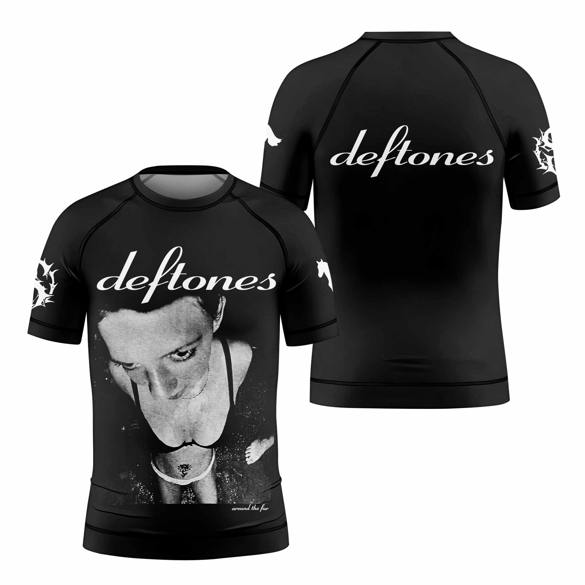 Deftones Around the Fur Kids Rash Guard Short Sleeve - front and back view