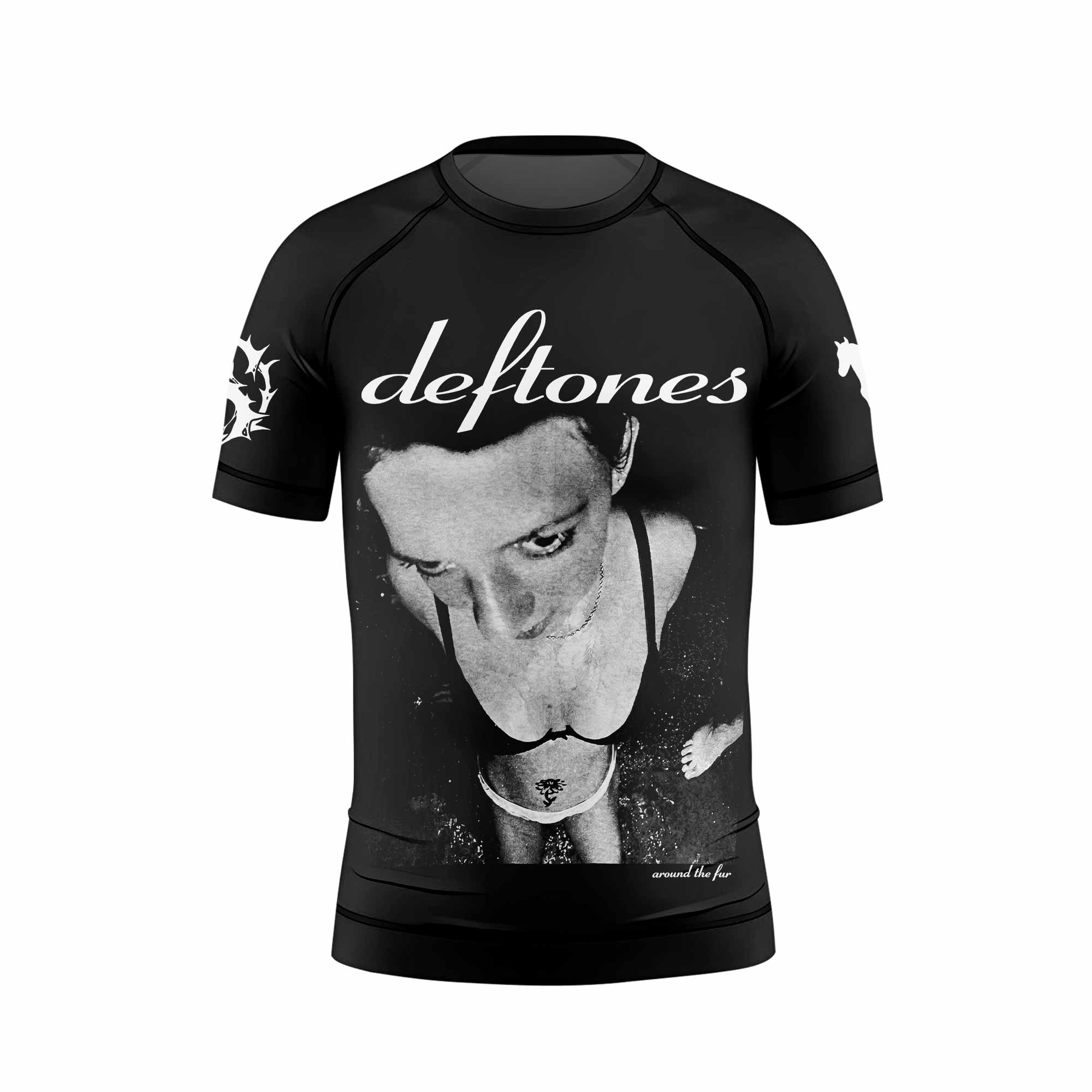 Deftones Around the Fur Kids Rash Guard Short Sleeve - front view mockup