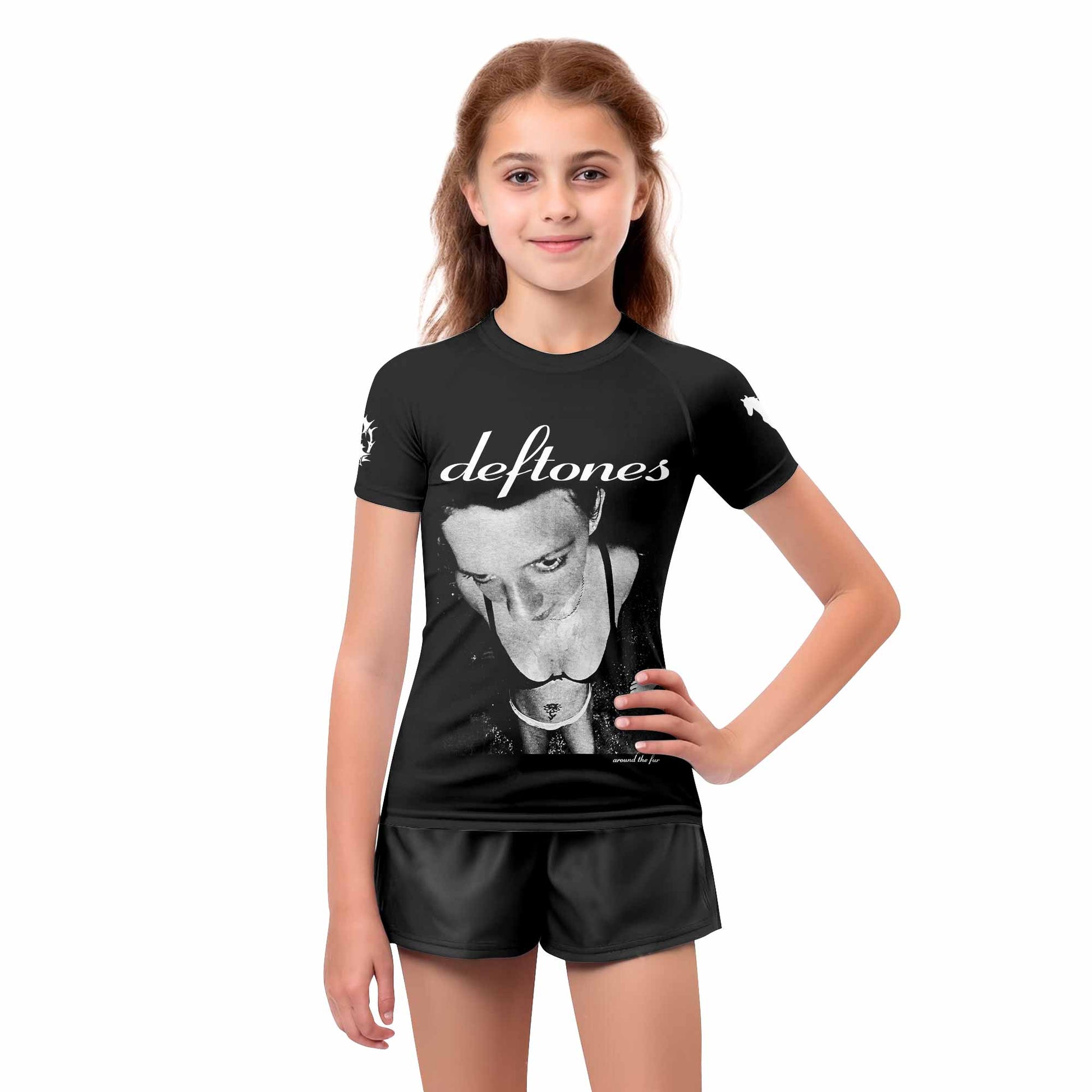 Deftones Around the Fur Kids Rash Guard Short Sleeve - girl's lifestyle view