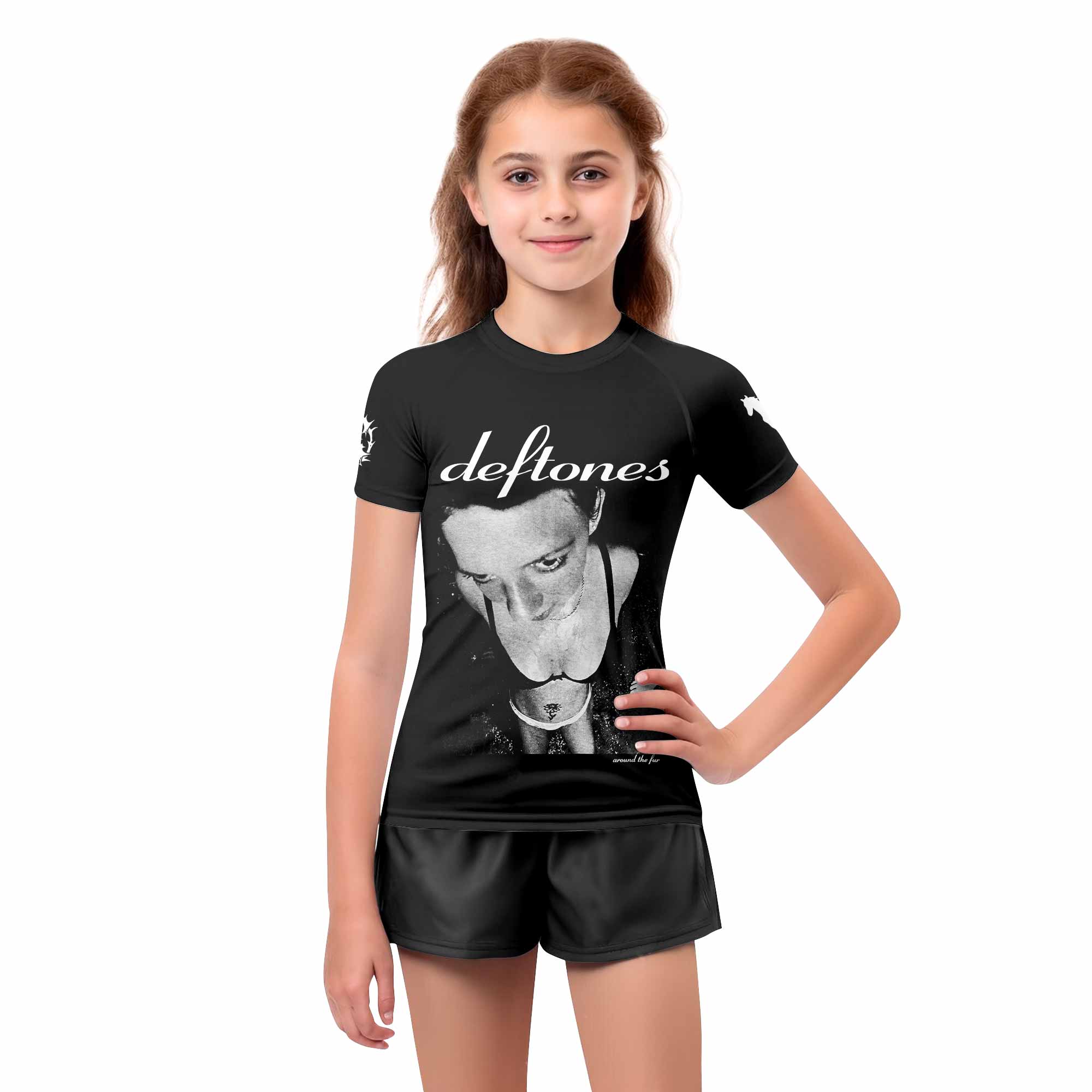 Deftones Around the Fur Kids Rash Guard Short Sleeve - girl's lifestyle view