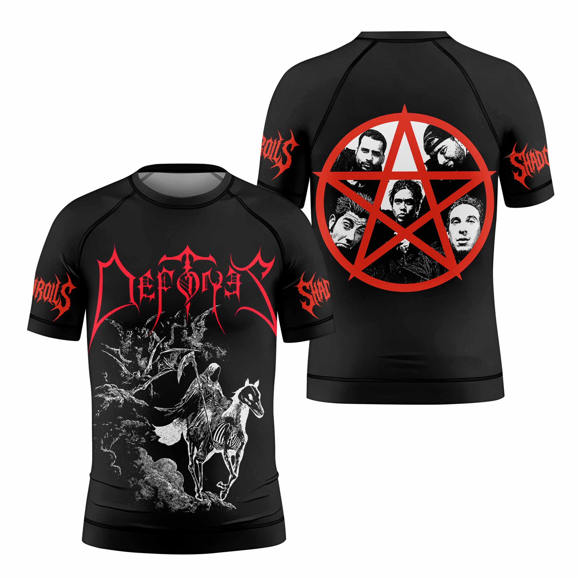 Deftones White Pony Grim Reaper Kids Rash Guard Short Sleeve - front and back view