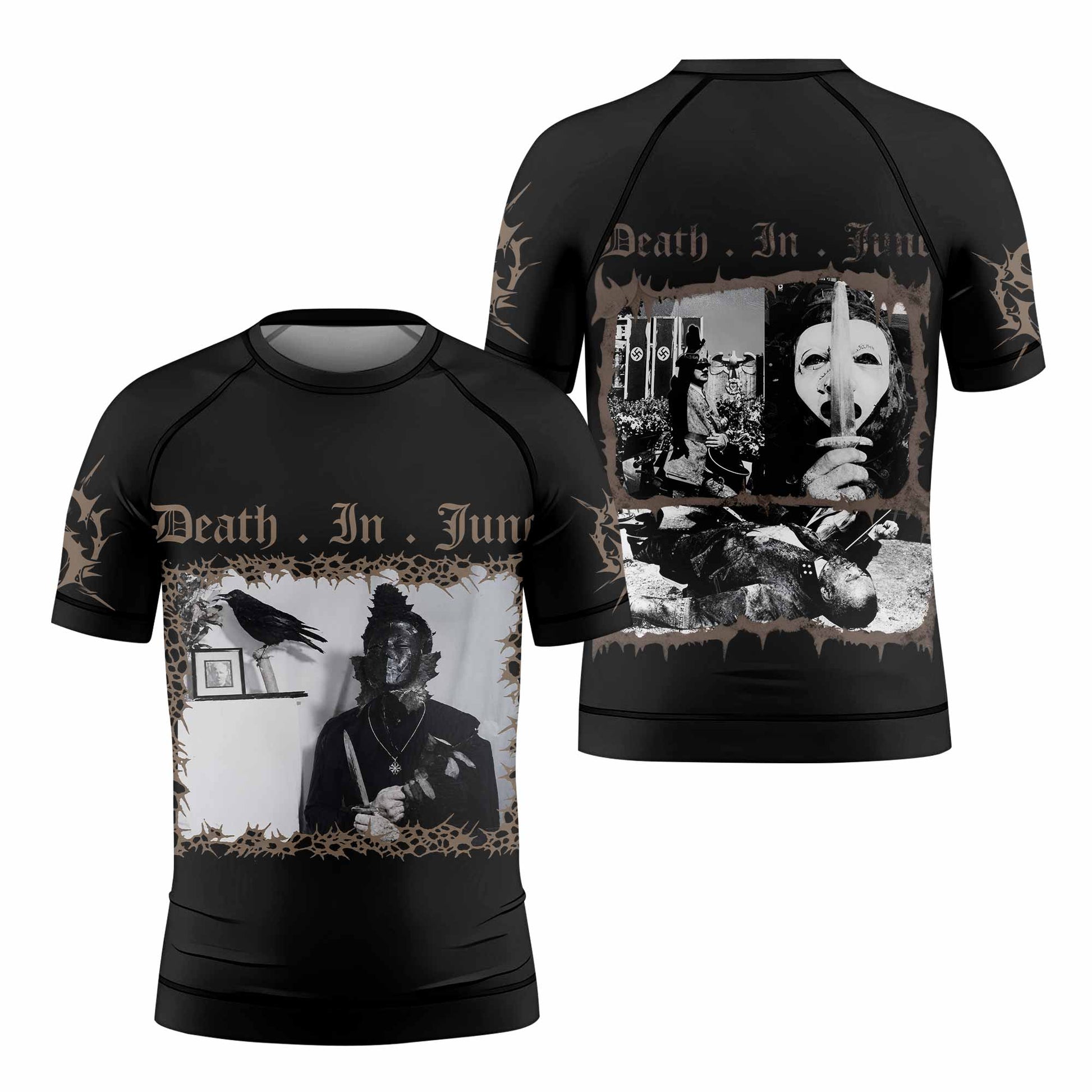 Death in June Ritual Raven Kids Rash Guard Short Sleeve - front and back view