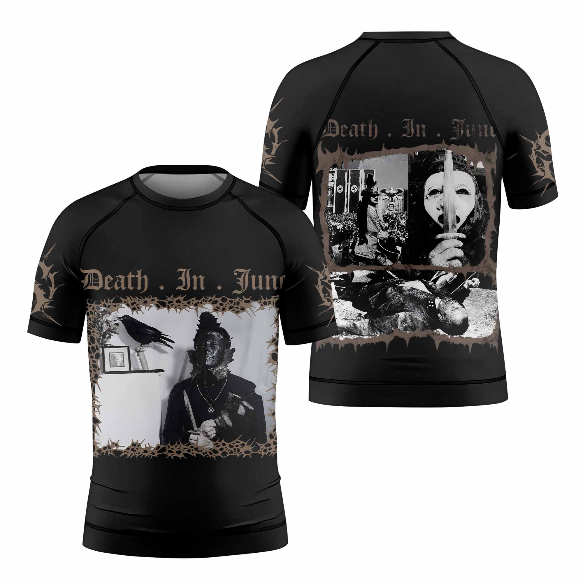 Death in June Ritual Raven Kids Rash Guard Short Sleeve - front and back view