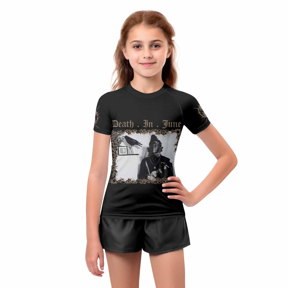 Death in June Ritual Raven Kids Rash Guard Short Sleeve - boy's lifestyle view