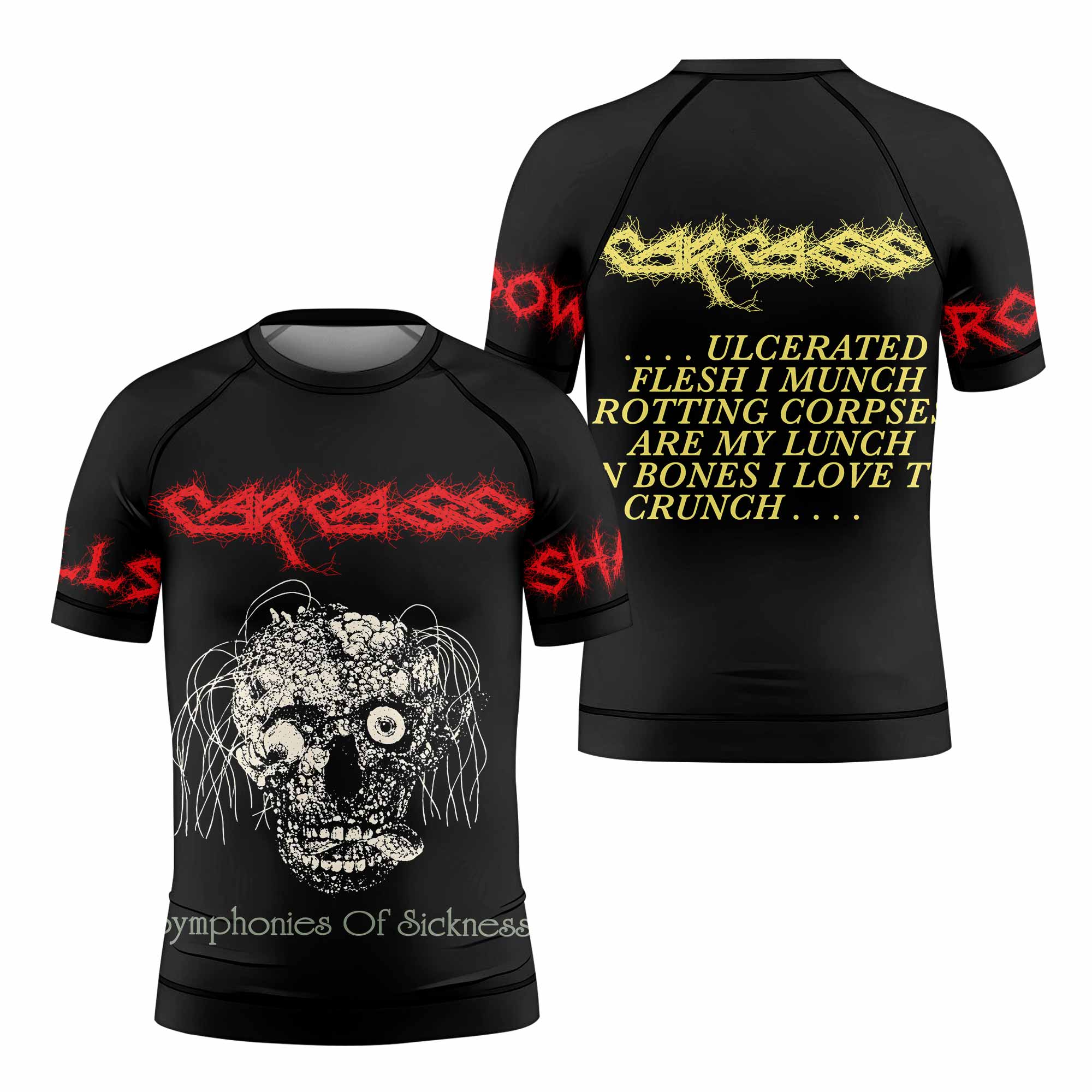 Carcass Symphonies of Sickness Kids Rash Guard Short Sleeve - front and back view