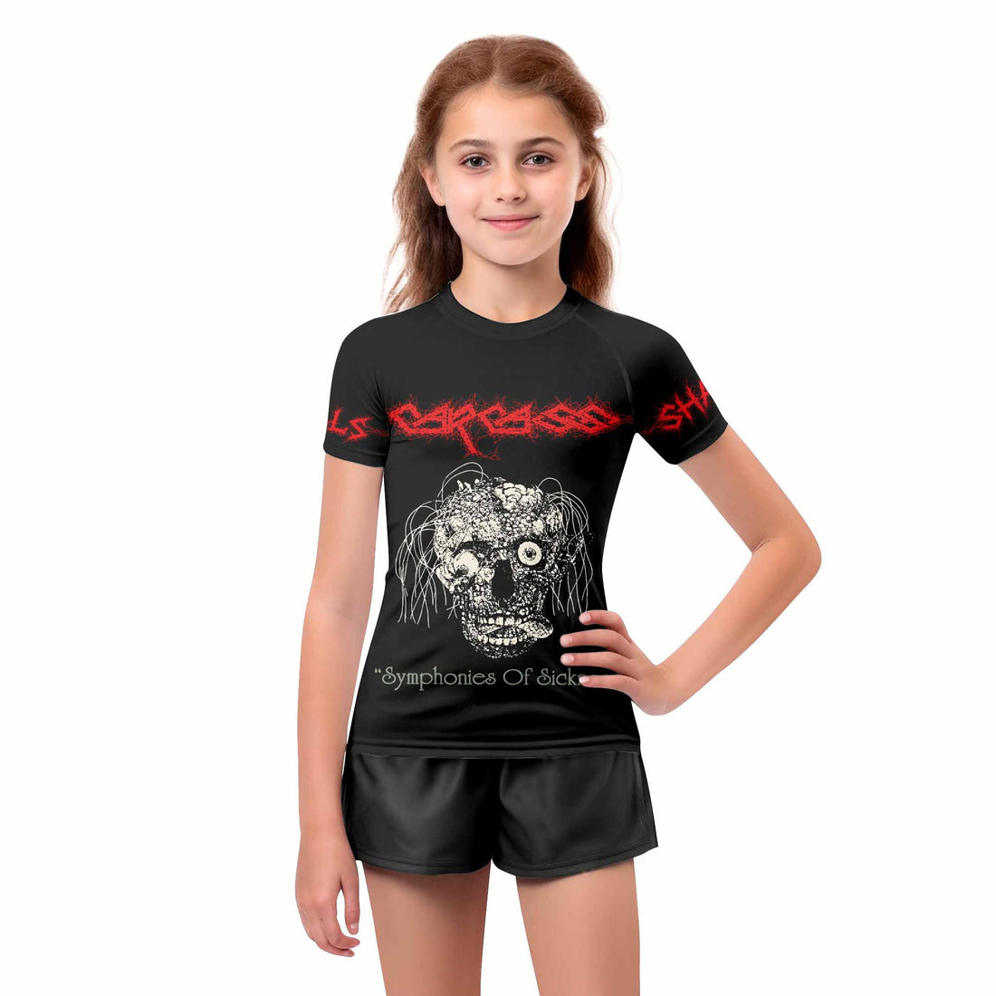 Carcass Symphonies of Sickness Kids Rash Guard Short Sleeve - boy's lifestyle view
